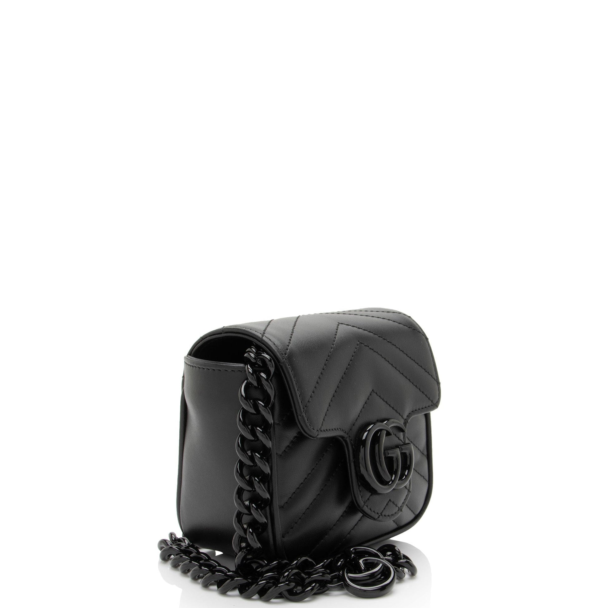 Gucci GG Marmont Monochrome Square Belt Matelasse Leather Black Chain Accessory Belt Bag