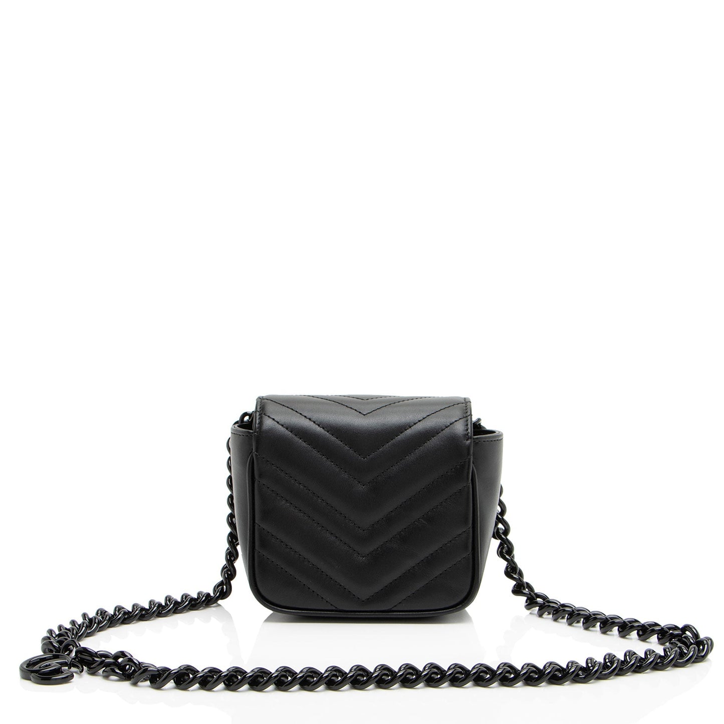 Gucci GG Marmont Monochrome Square Belt Matelasse Leather Black Chain Accessory Bag 2
