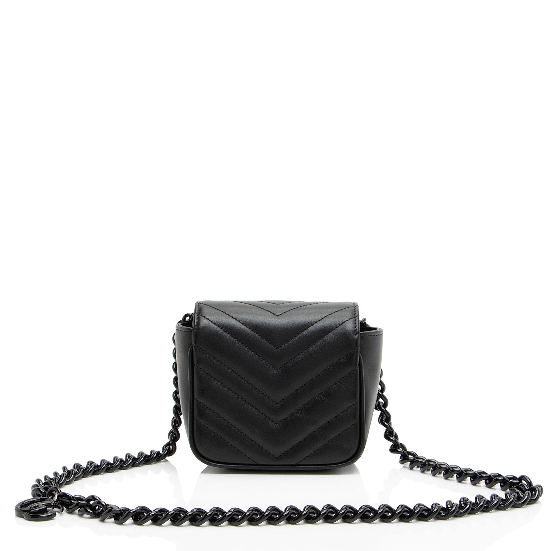 Gucci GG Marmont Monochrome Square Belt Matelasse Leather Black Chain Accessory Bag 2