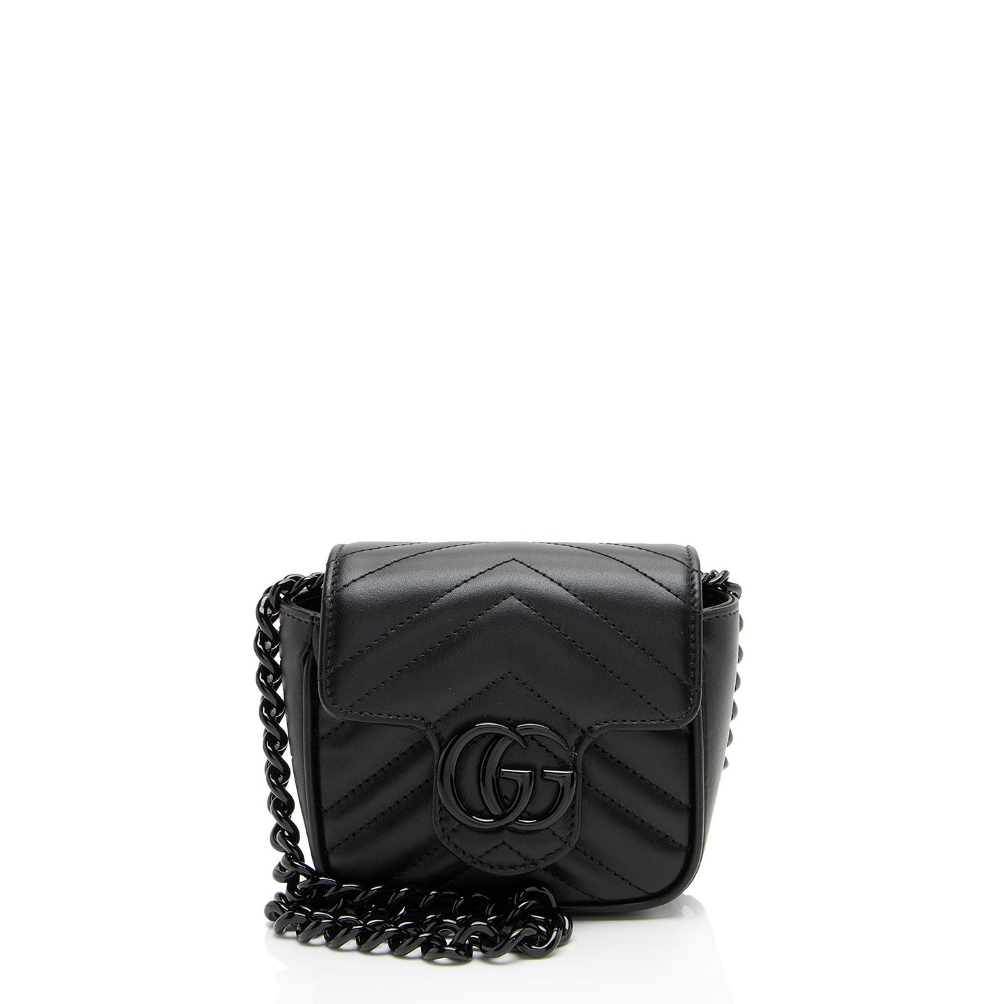 Gucci GG Marmont Monochrome Square Belt Matelasse Leather Black Chain Accessory Bag 2