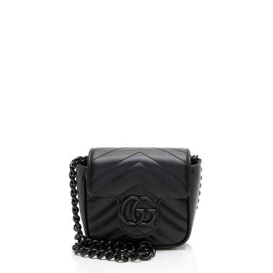 Gucci GG Marmont Monochrome Square Belt Matelasse Leather Black Chain Accessory Bag 2