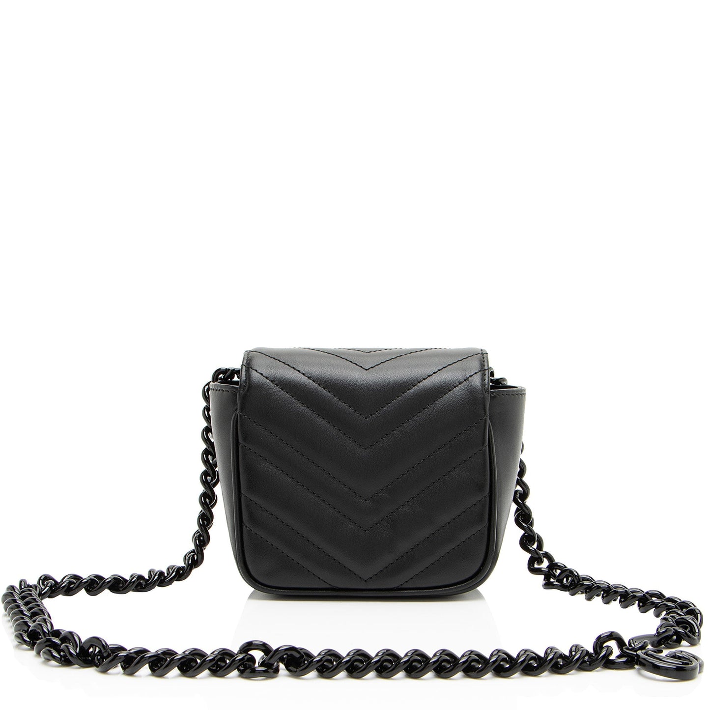 Gucci GG Marmont Monochrome Square Belt Matelasse Leather Black Chain Accessory