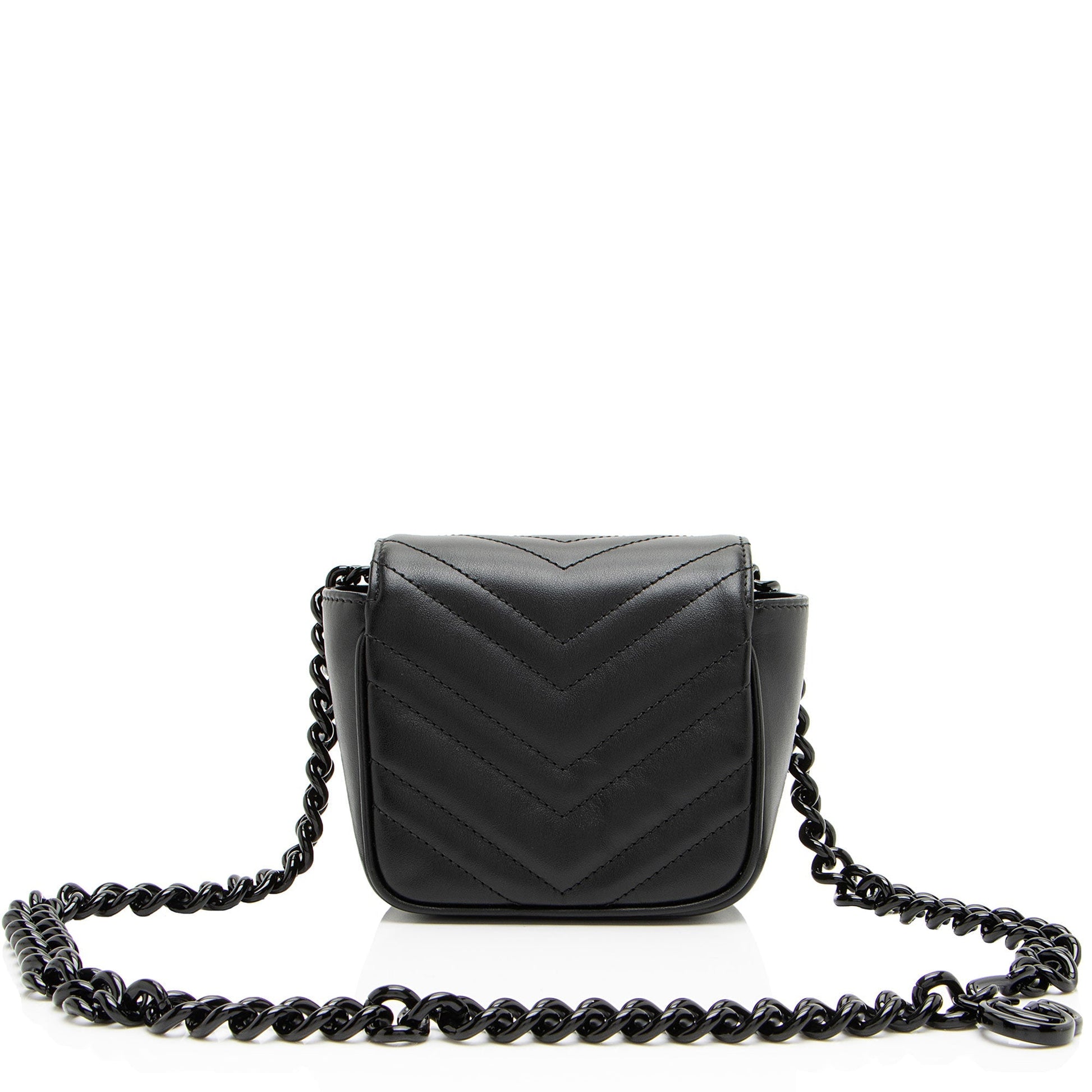 Gucci GG Marmont Monochrome Square Belt Matelasse Leather Black Chain Accessory
