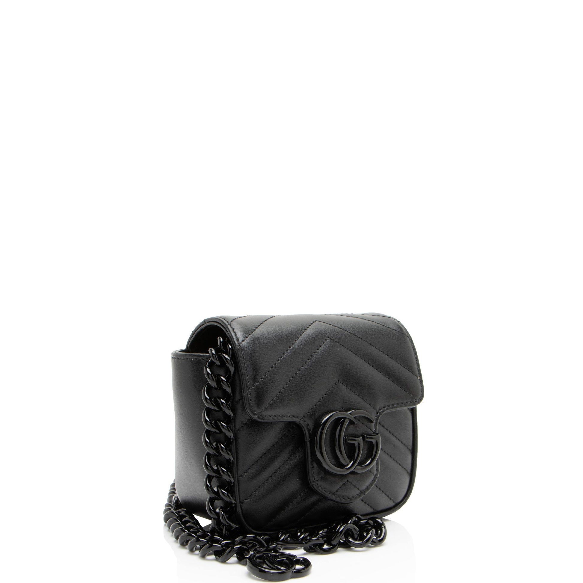 Gucci GG Marmont Monochrome Square Belt Matelasse Leather Black Chain Accessory