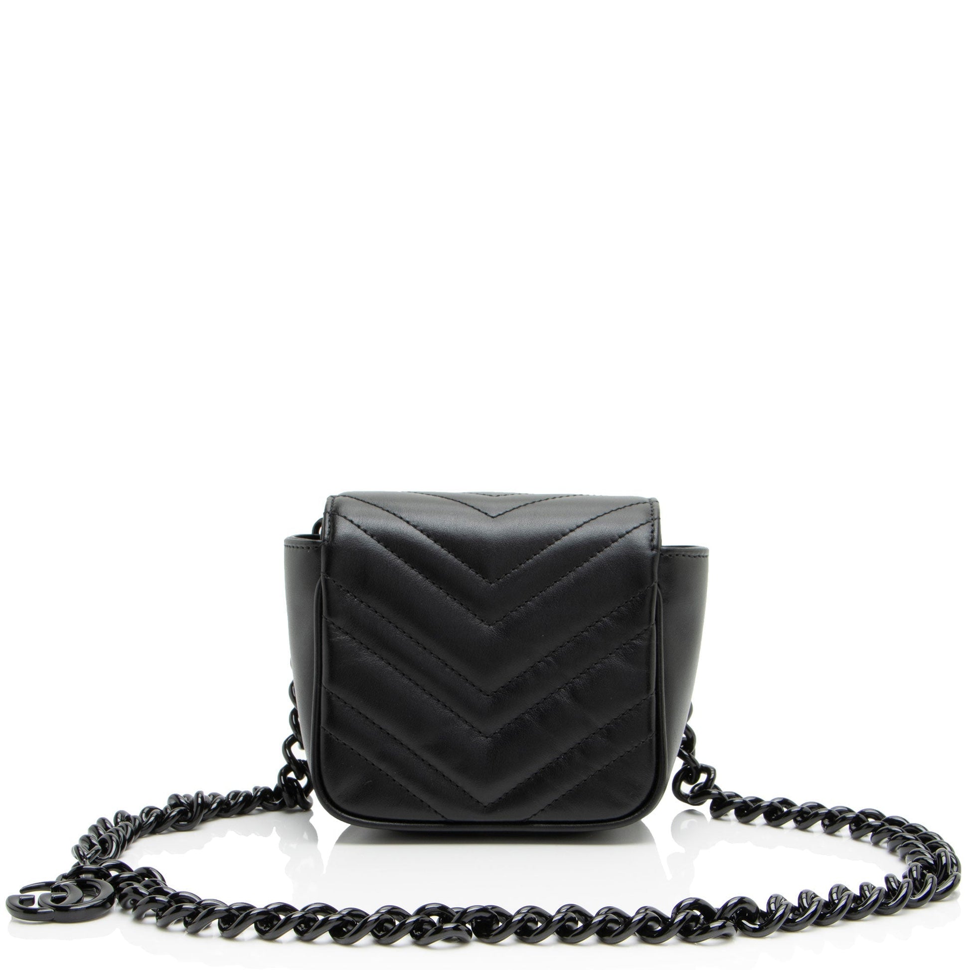 Gucci GG Marmont Monochrome Square Belt Matelasse Leather Black Chain Accessory Bag 4