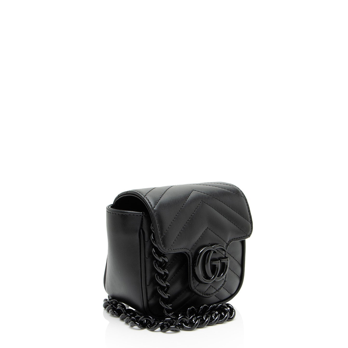 Gucci GG Marmont Monochrome Square Belt Matelasse Leather Black Chain Accessory Bag 4