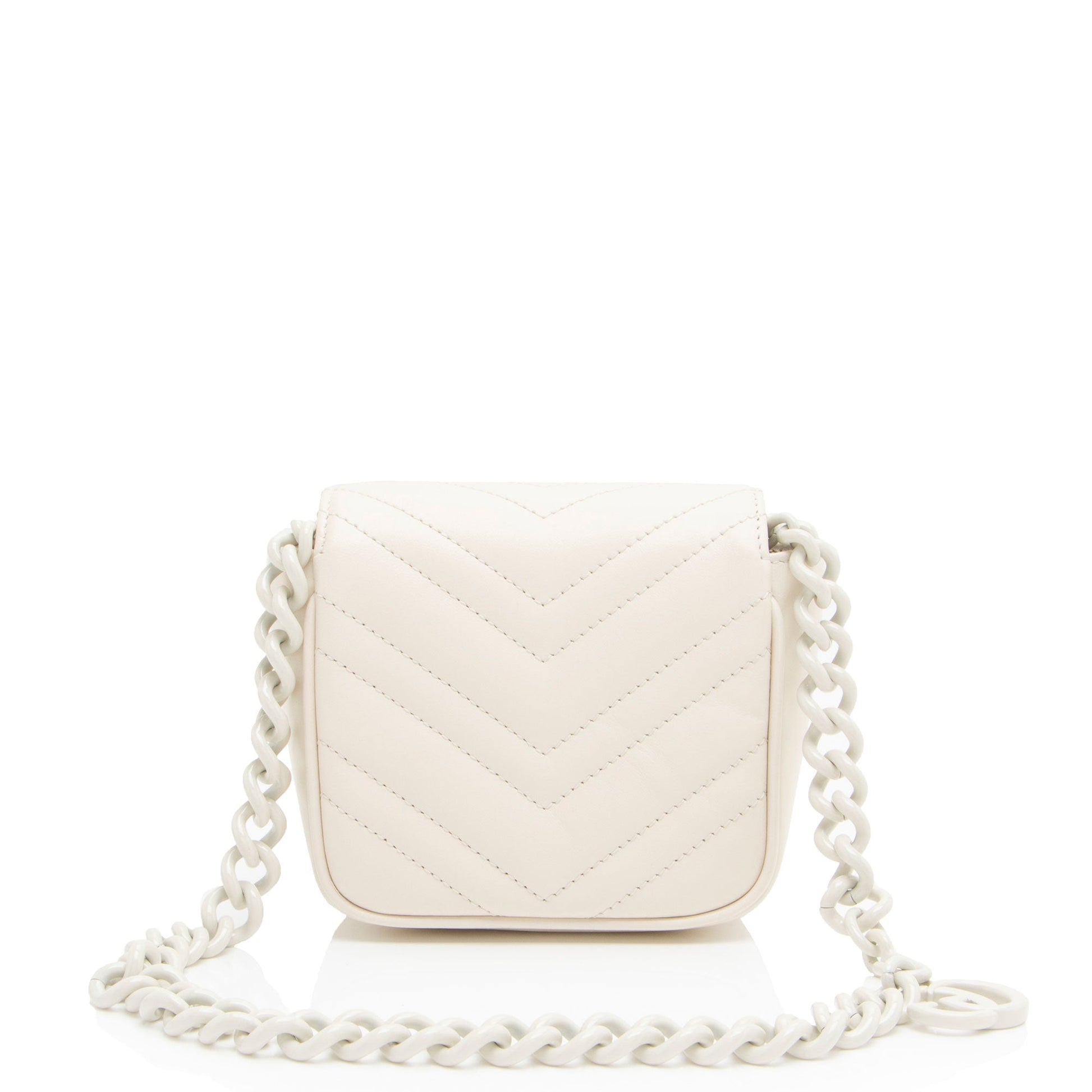 Gucci GG Marmont Monochrome Square Belt Matelasse Leather White Chain Accessory Bag 5