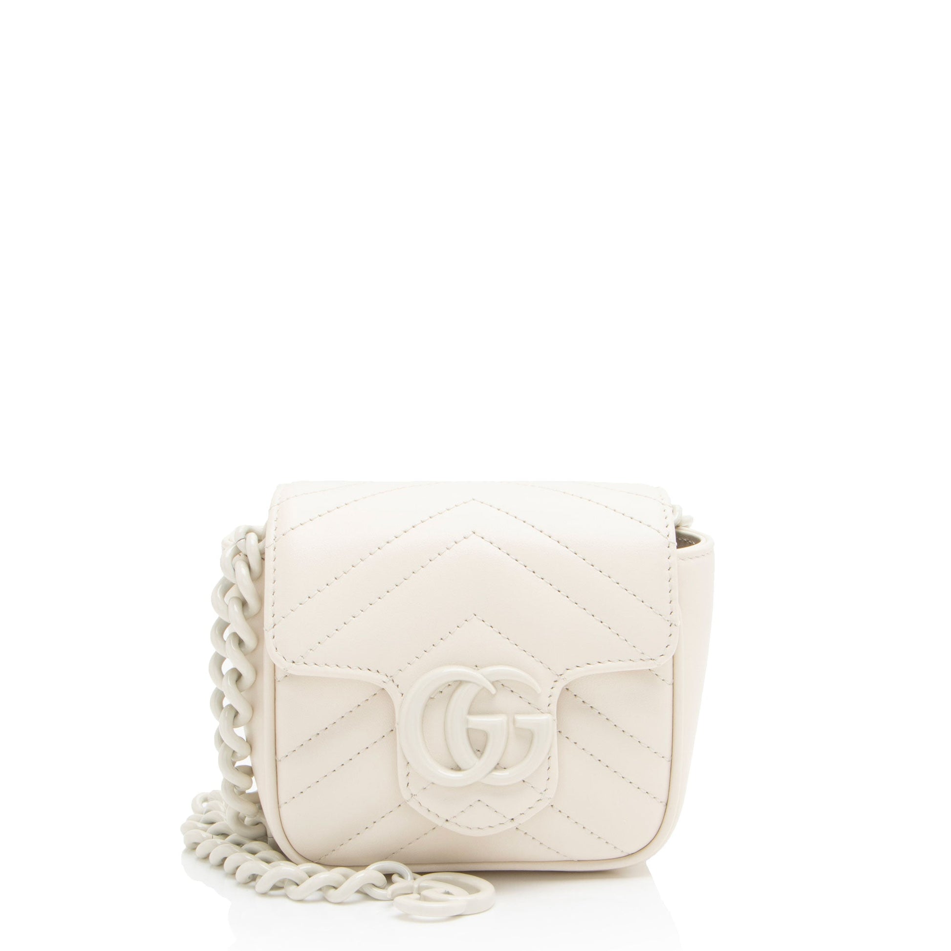Gucci GG Marmont Monochrome Square Belt Matelasse Leather White Chain Accessory Bag 5