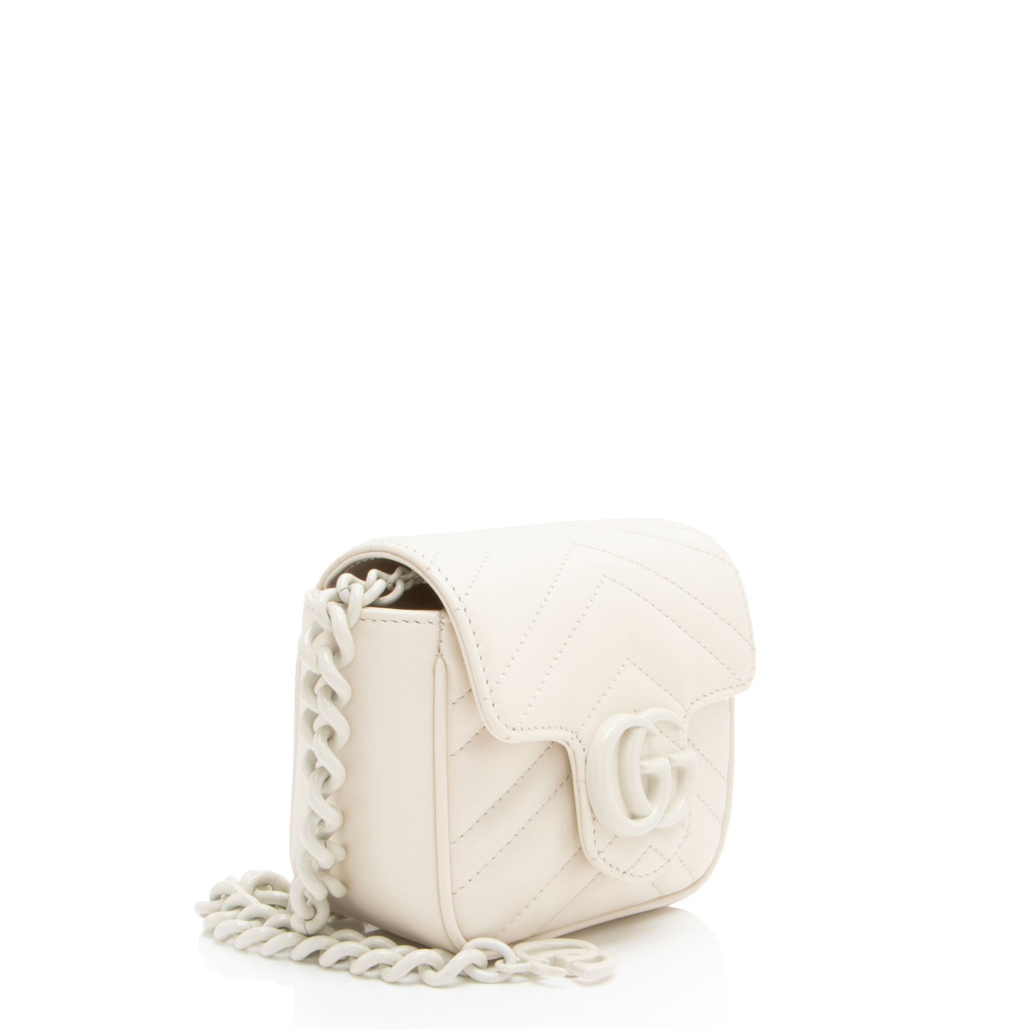 Gucci GG Marmont Monochrome Square Belt Matelasse Leather White Chain Accessory Bag 5