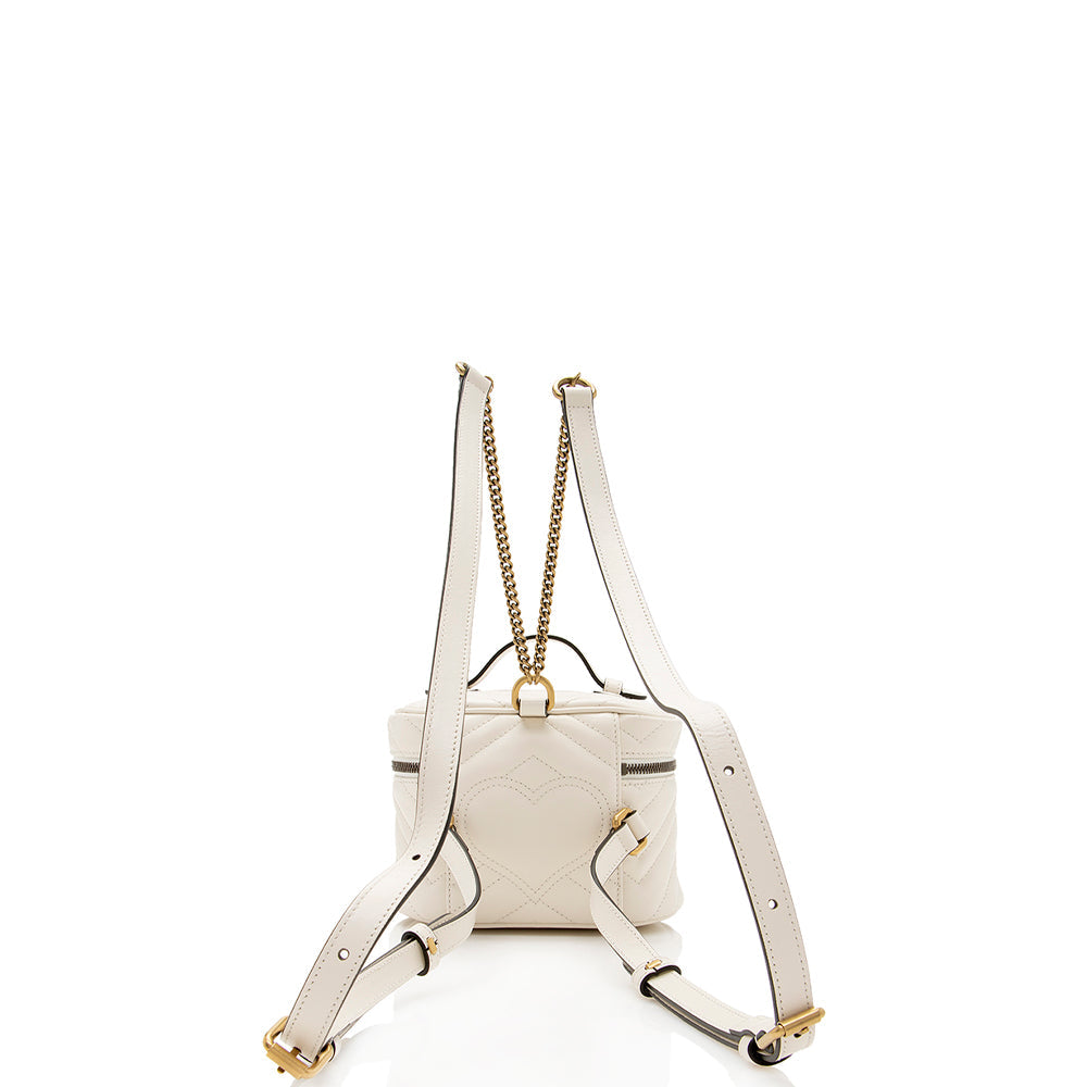 Gucci GG Marmont Round Backpack SHF Matelasse Leather White Mini Shoulder Bag