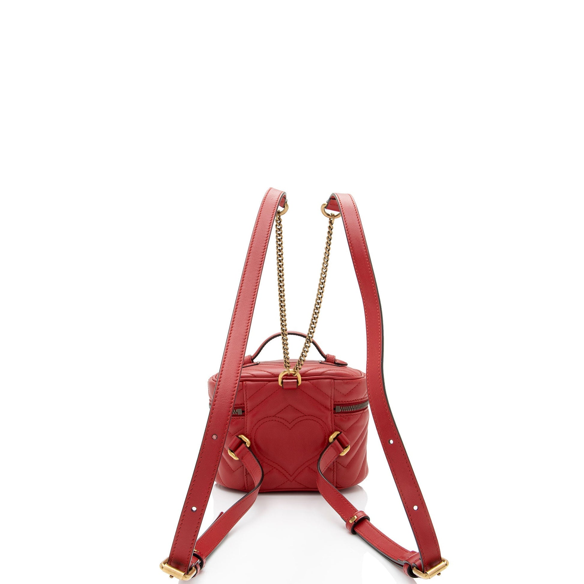 Gucci GG Marmont Round Backpack Matelasse Leather Red Mini Shoulder Bag