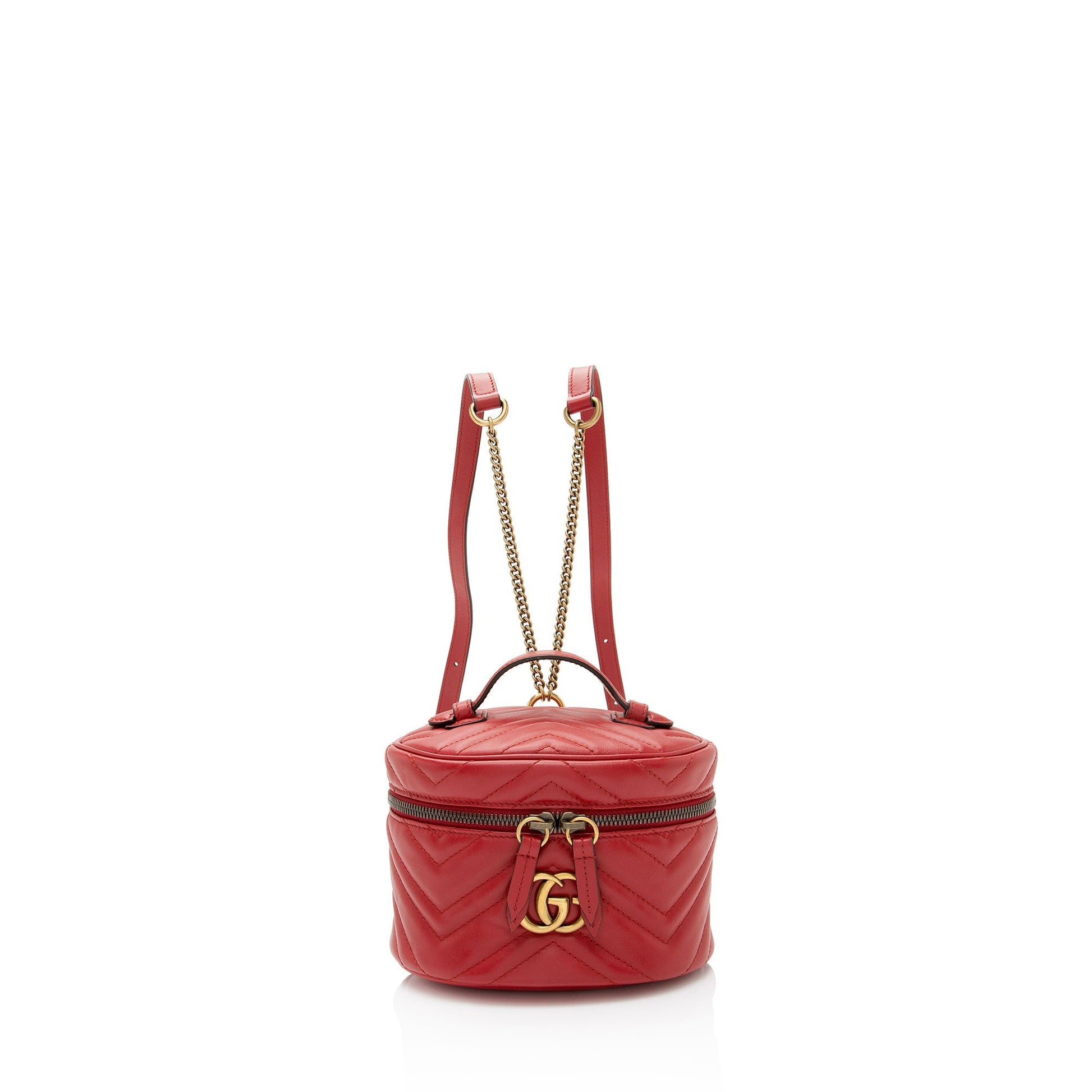 Gucci GG Marmont Round Backpack Matelasse Leather Red Mini Shoulder Bag