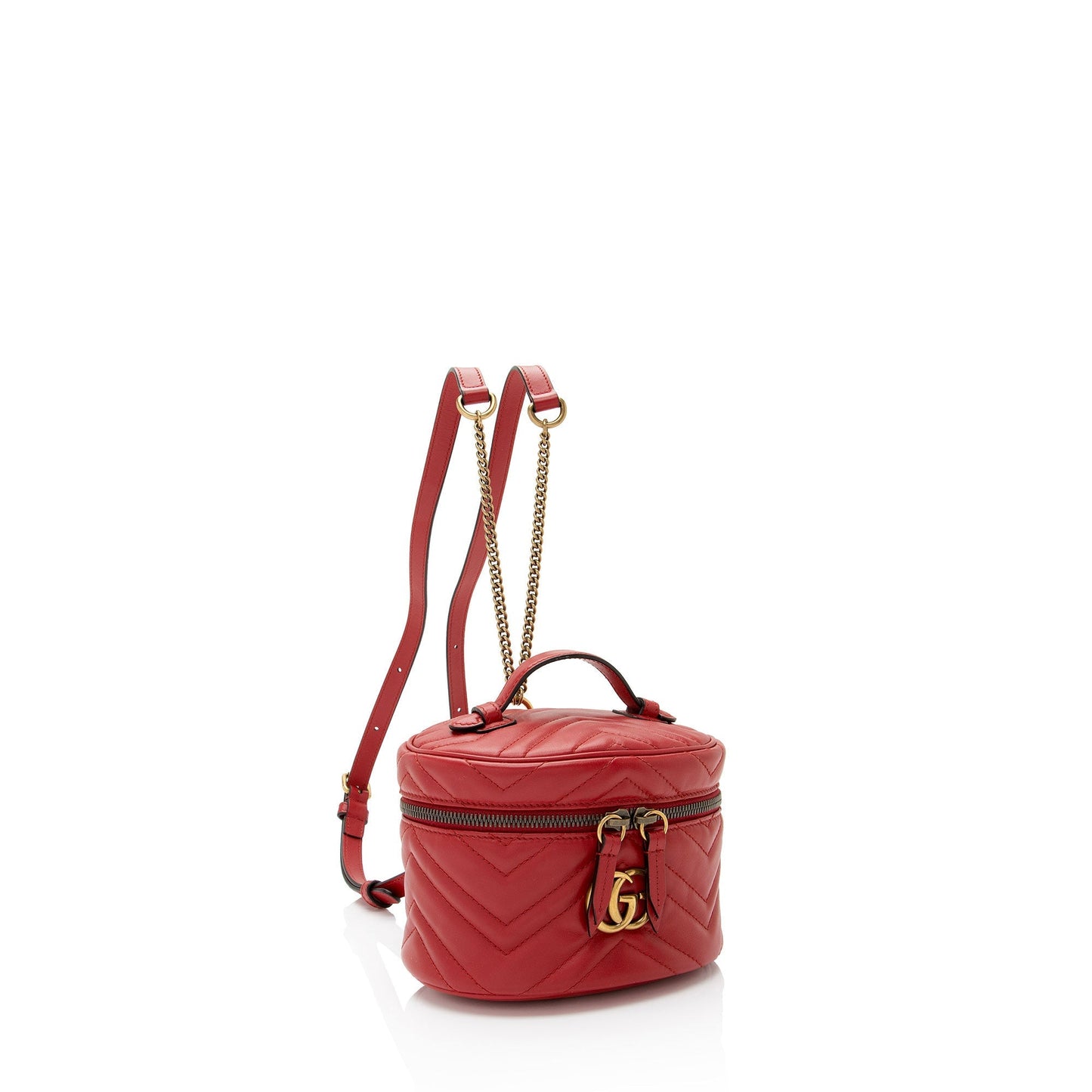 Gucci GG Marmont Round Backpack Matelasse Leather Red Mini Shoulder Bag