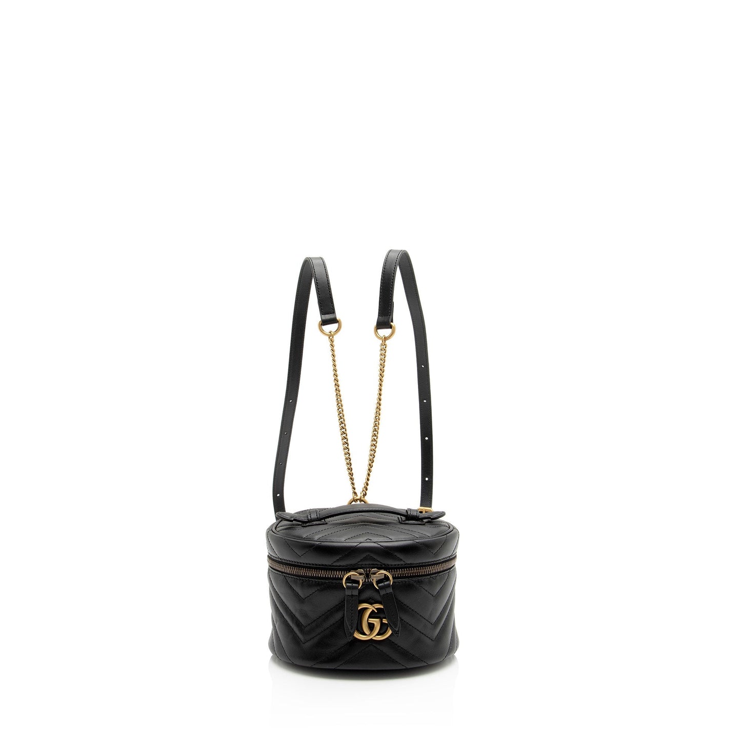 Gucci GG Marmont Round Backpack SHF-nSn7Zg Matelasse Leather Black Mini Shoulder Bag