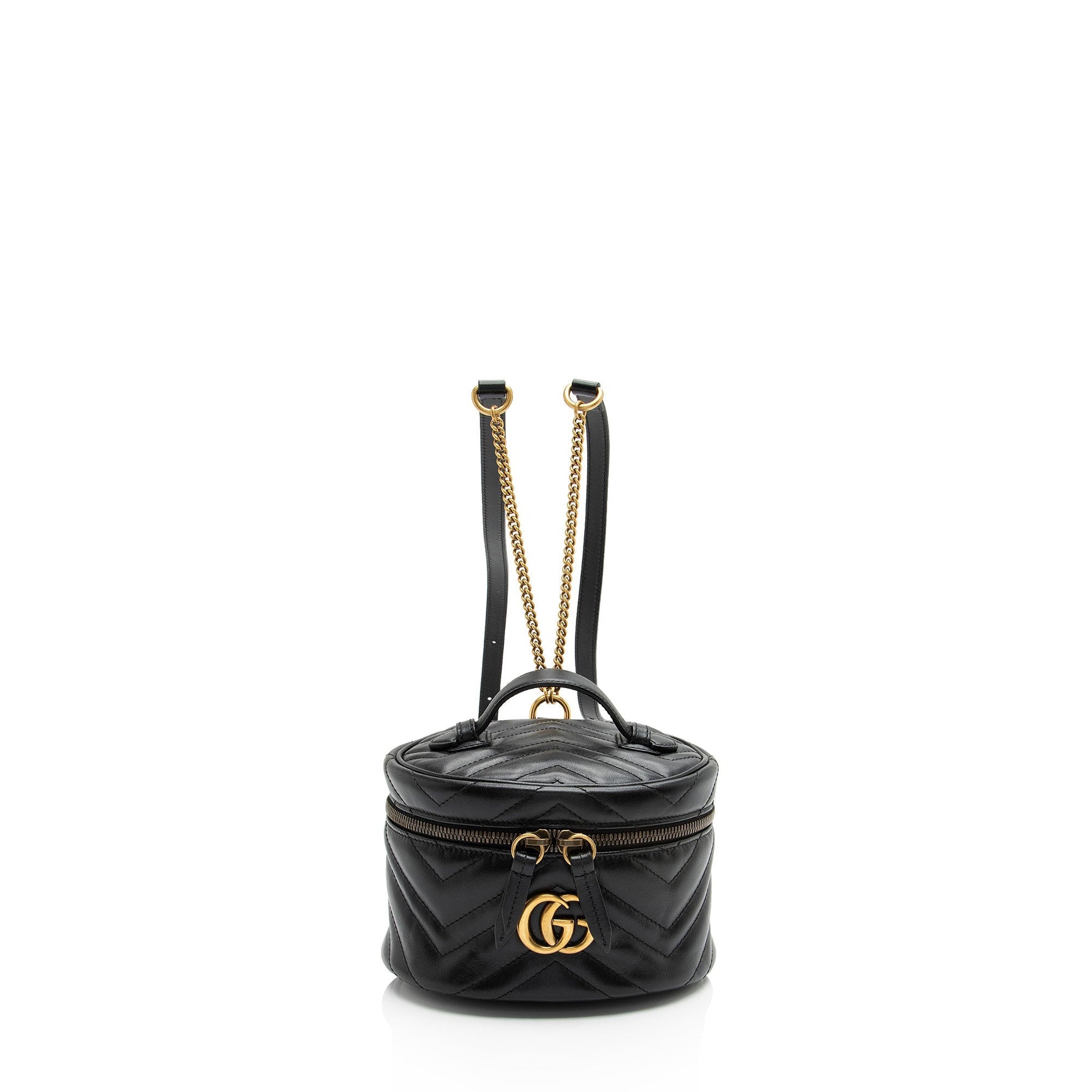 Gucci GG Marmont Round Backpack SHF-tbmiZF Matelasse Leather Black Mini Shoulder Bag