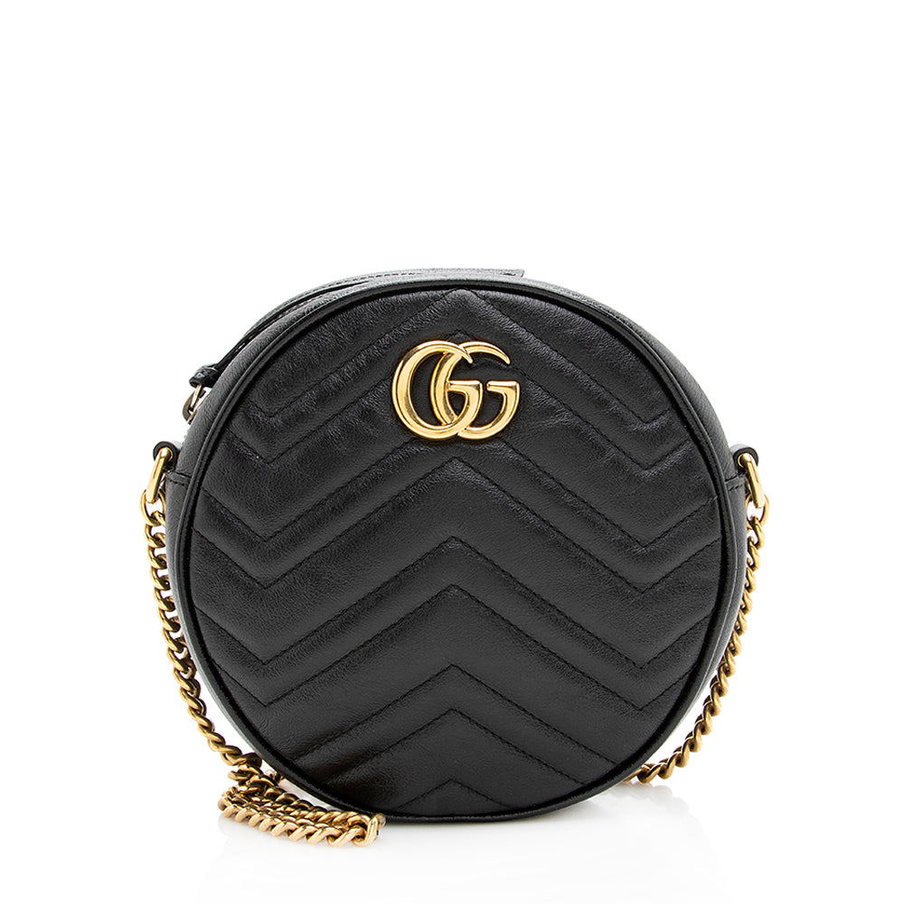 Gucci GG Marmont Round SHF Matelasse Leather Black Mini Crossbody Bag