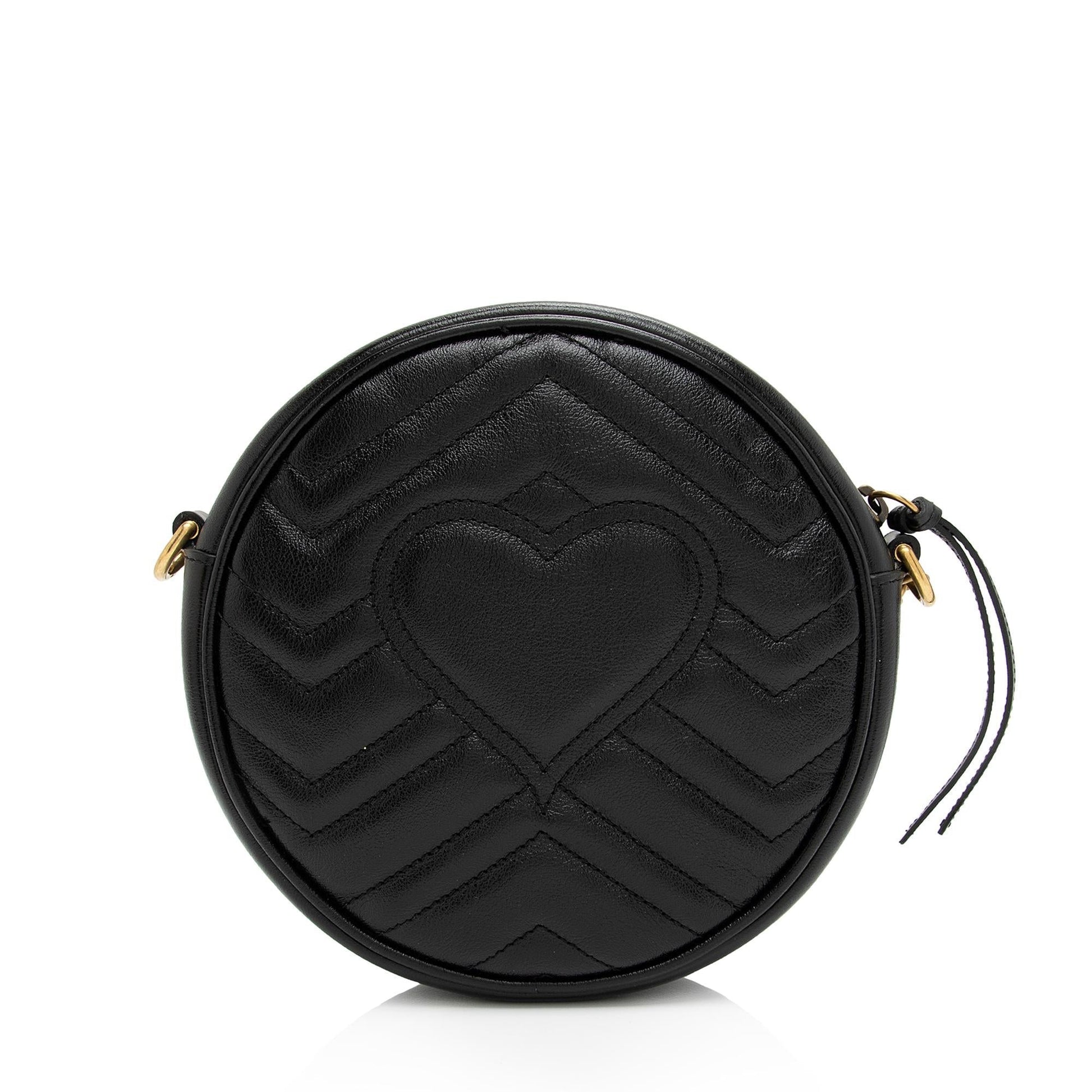Gucci GG Marmont Round SHF-16xHJX Matelasse Leather Black Mini Crossbody Bag