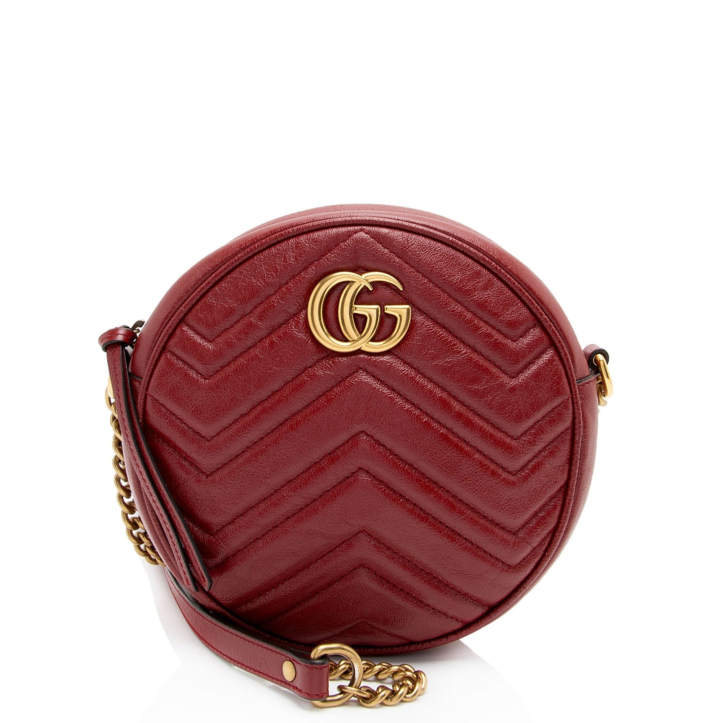 Gucci GG Marmont Round Matelasse Leather Red Mini Crossbody Bag Shf Yceftl