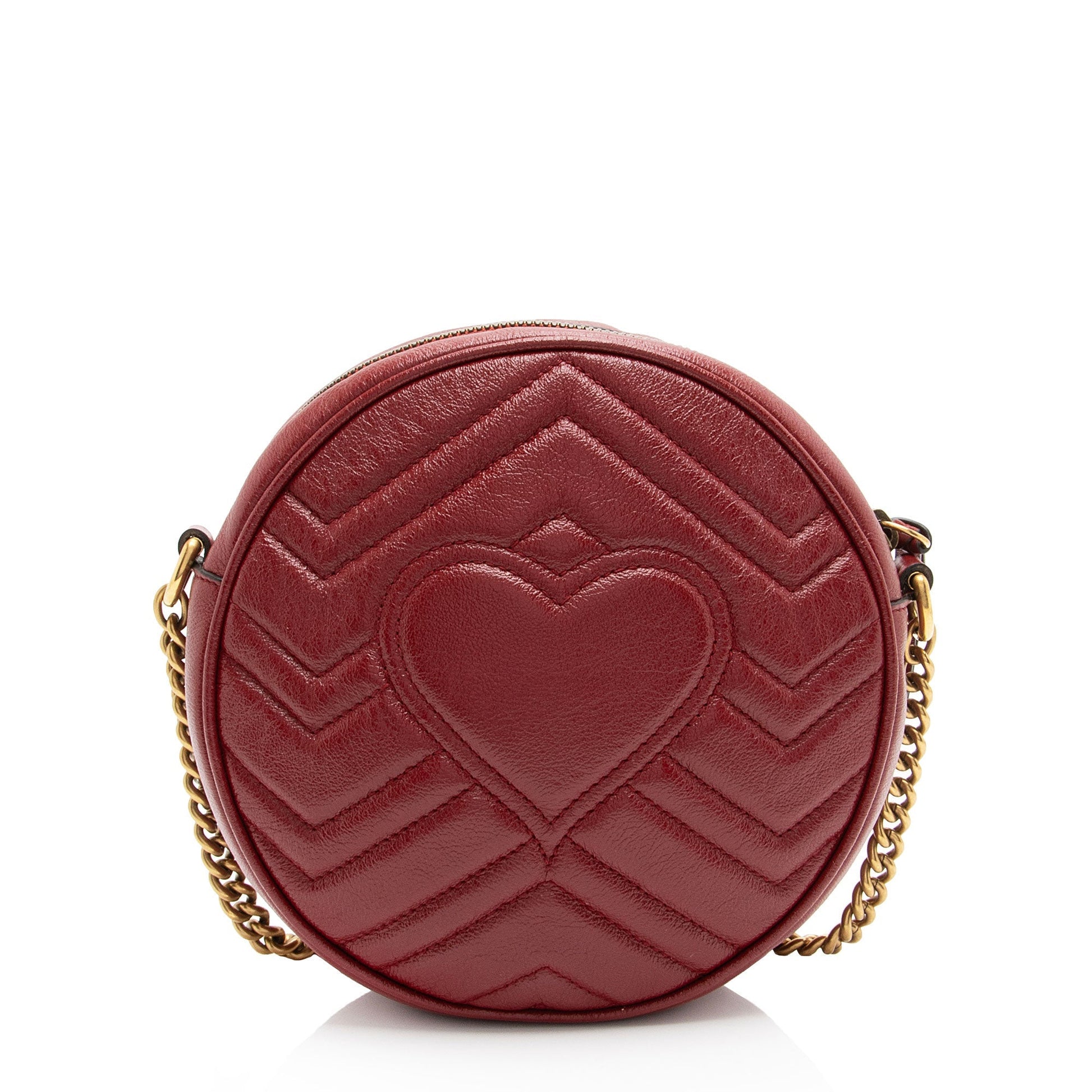 Gucci GG Marmont Round Matelasse Leather Red Mini Crossbody Bag Shf Rhgrxx