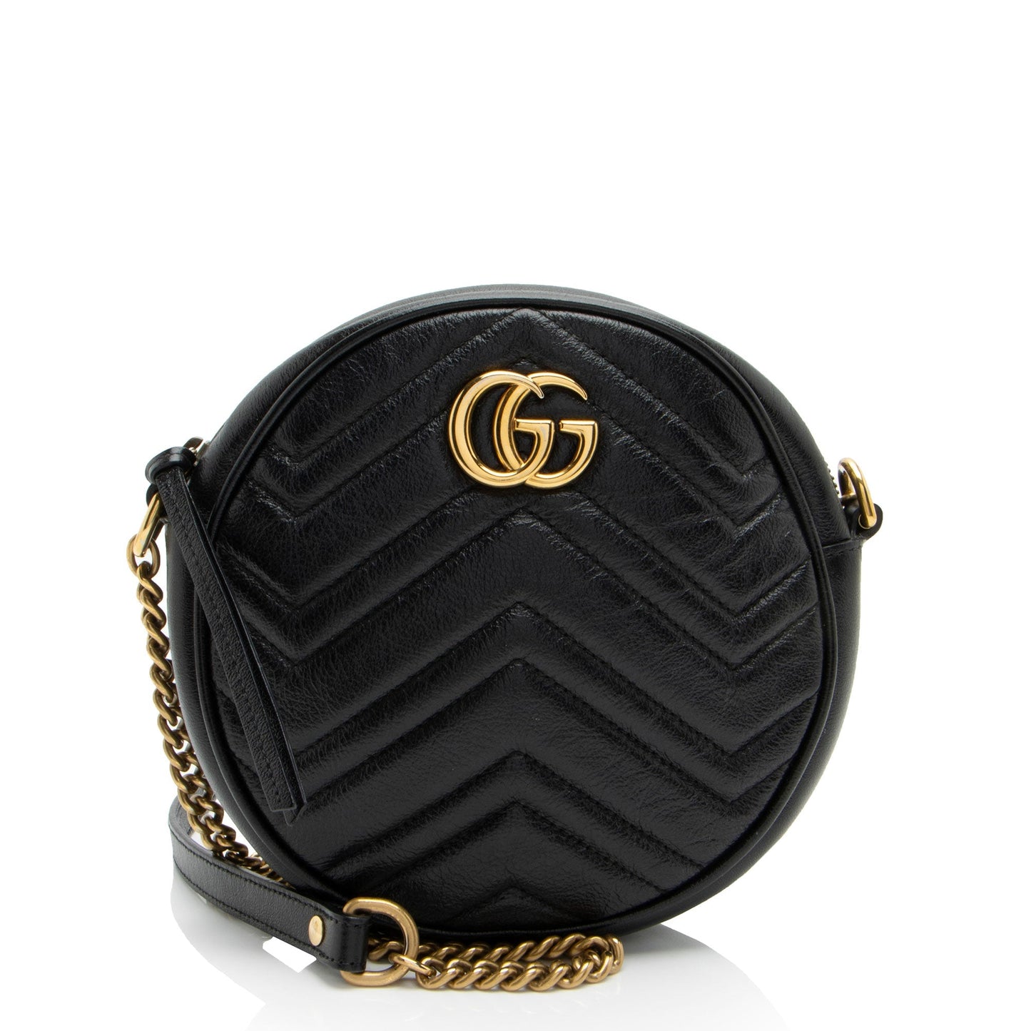Gucci GG Marmont Round SHF-zohuy0 Matelasse Leather Black Mini Crossbody Bag