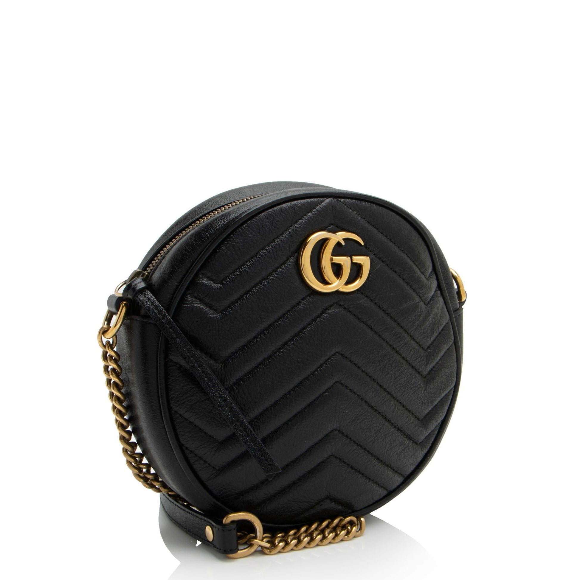 Gucci GG Marmont Round SHF-zohuy0 Matelasse Leather Black Mini Crossbody Bag