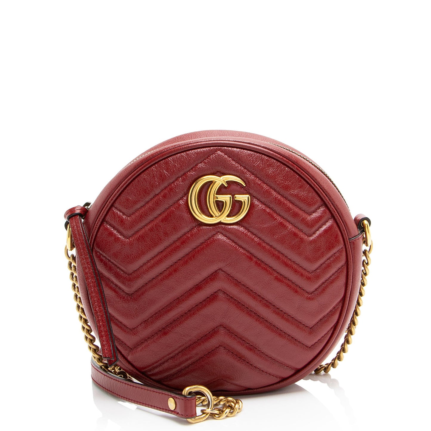 Gucci GG Marmont Round Matelasse Leather Red Mini Crossbody Bag
