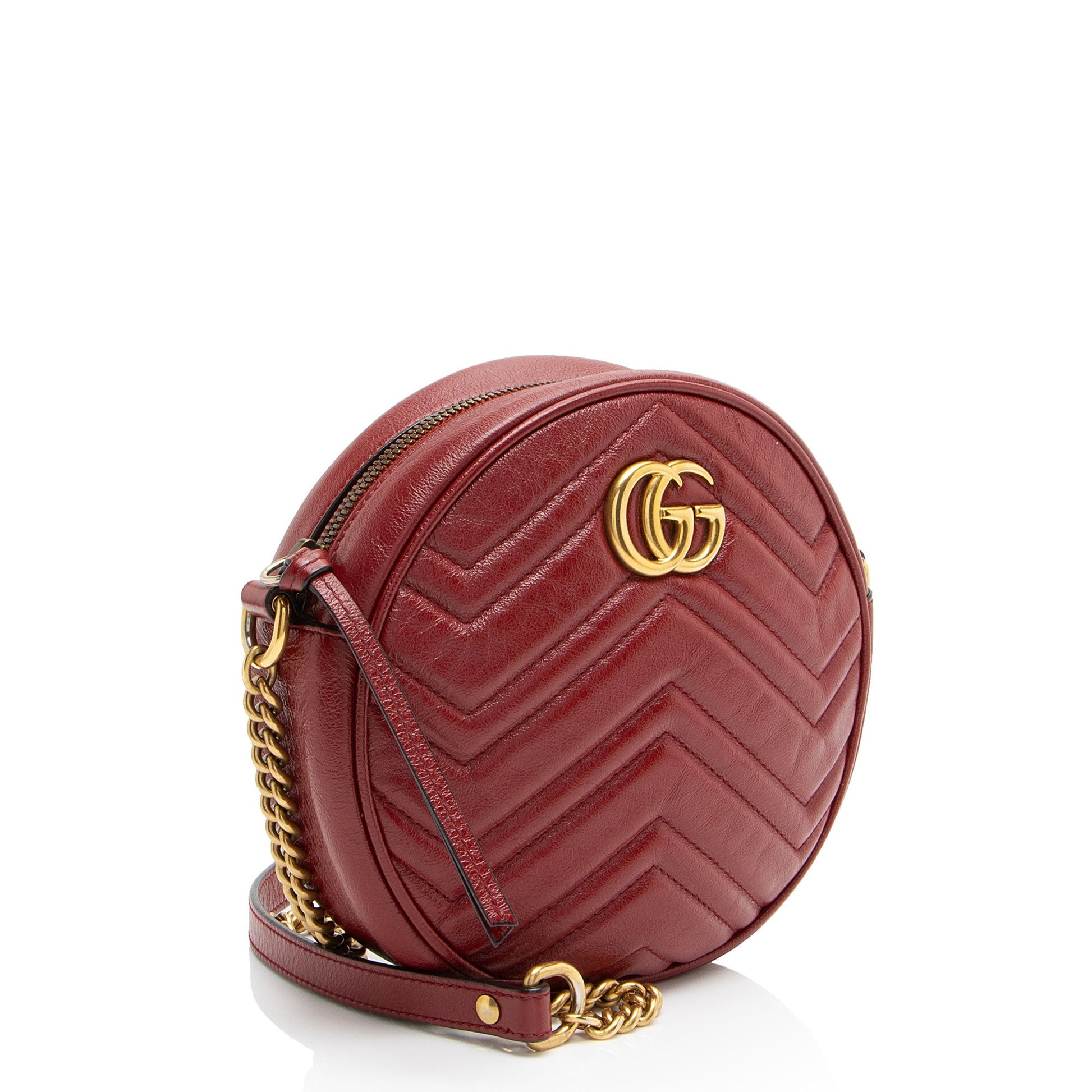 Gucci GG Marmont Round Matelasse Leather Red Mini Crossbody Bag