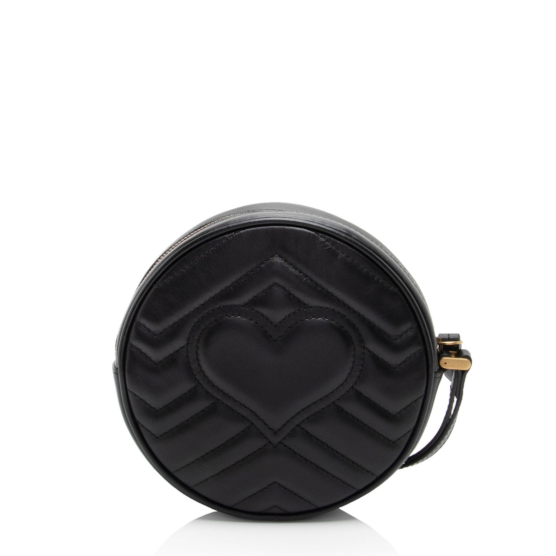 Gucci GG Marmont Round Wristlet SHF-Zt6z5J Matelasse Leather Black Clutch Bag
