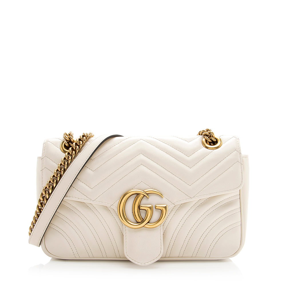 Gucci GG Marmont SHF Matelasse Leather White Small Crossbody Bag
