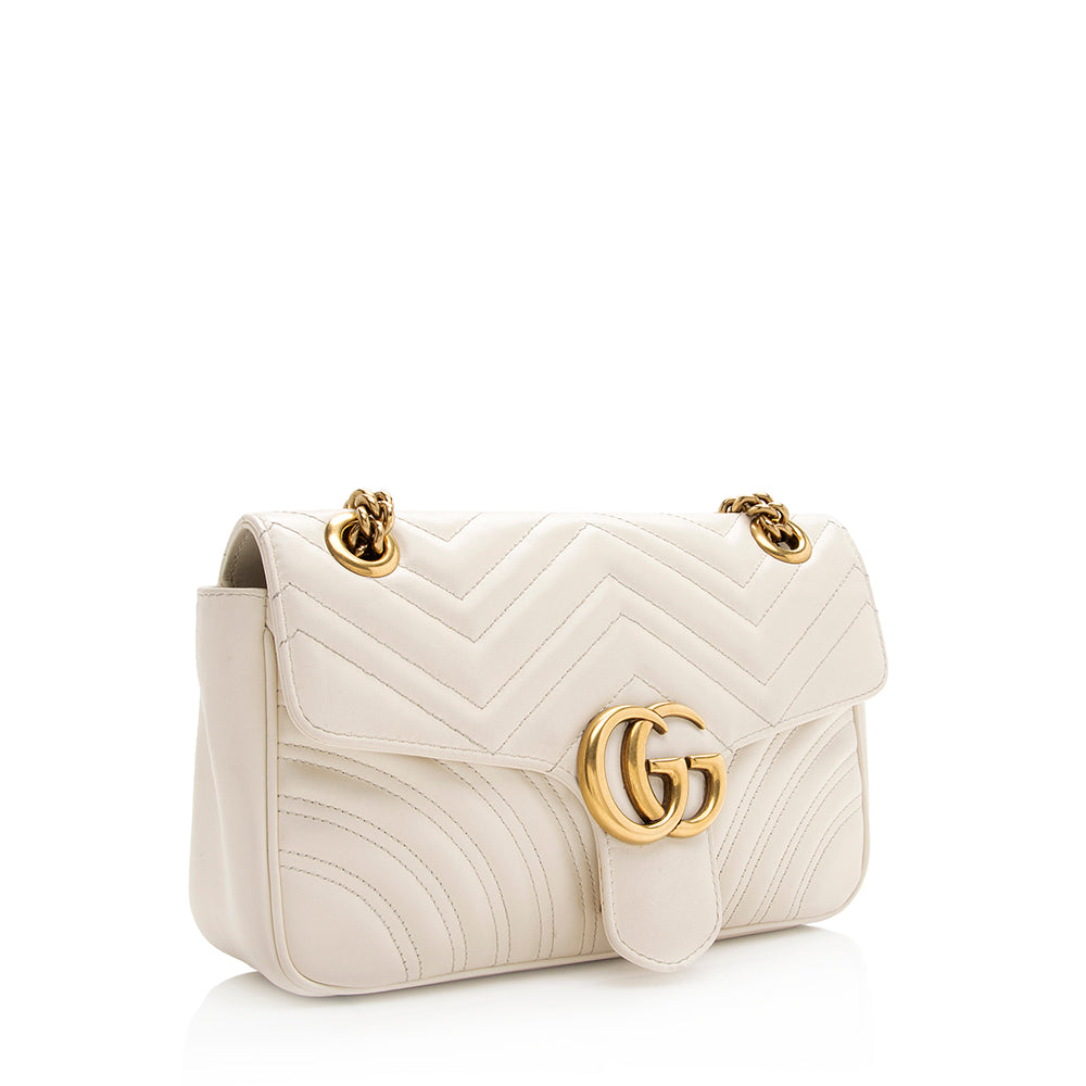 Gucci GG Marmont SHF Matelasse Leather White Small Crossbody Bag