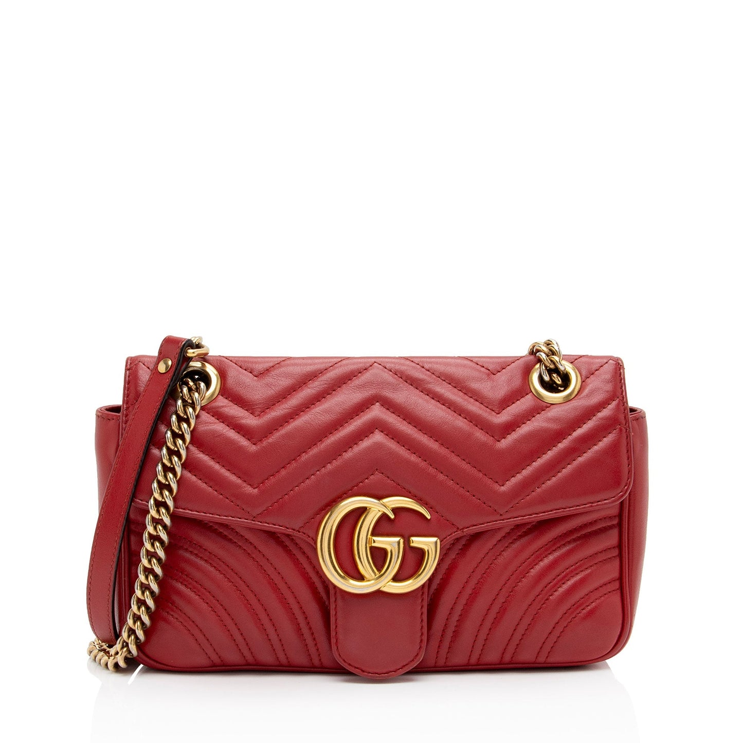 Gucci GG Marmont Flap SHF-X3SjWs Matelasse Leather Red Small Crossbody Bag