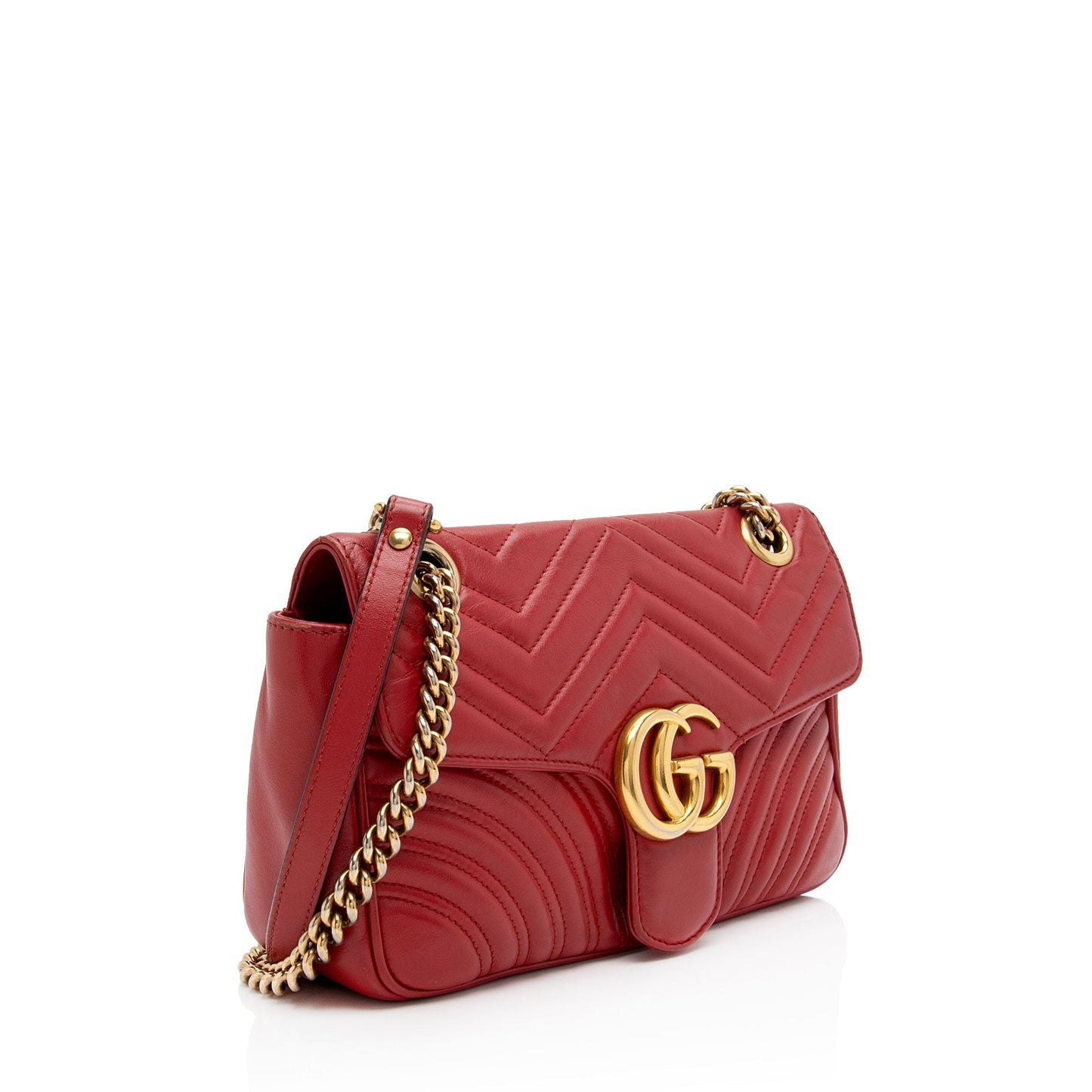 Gucci GG Marmont Flap SHF-X3SjWs Matelasse Leather Red Small Crossbody Bag
