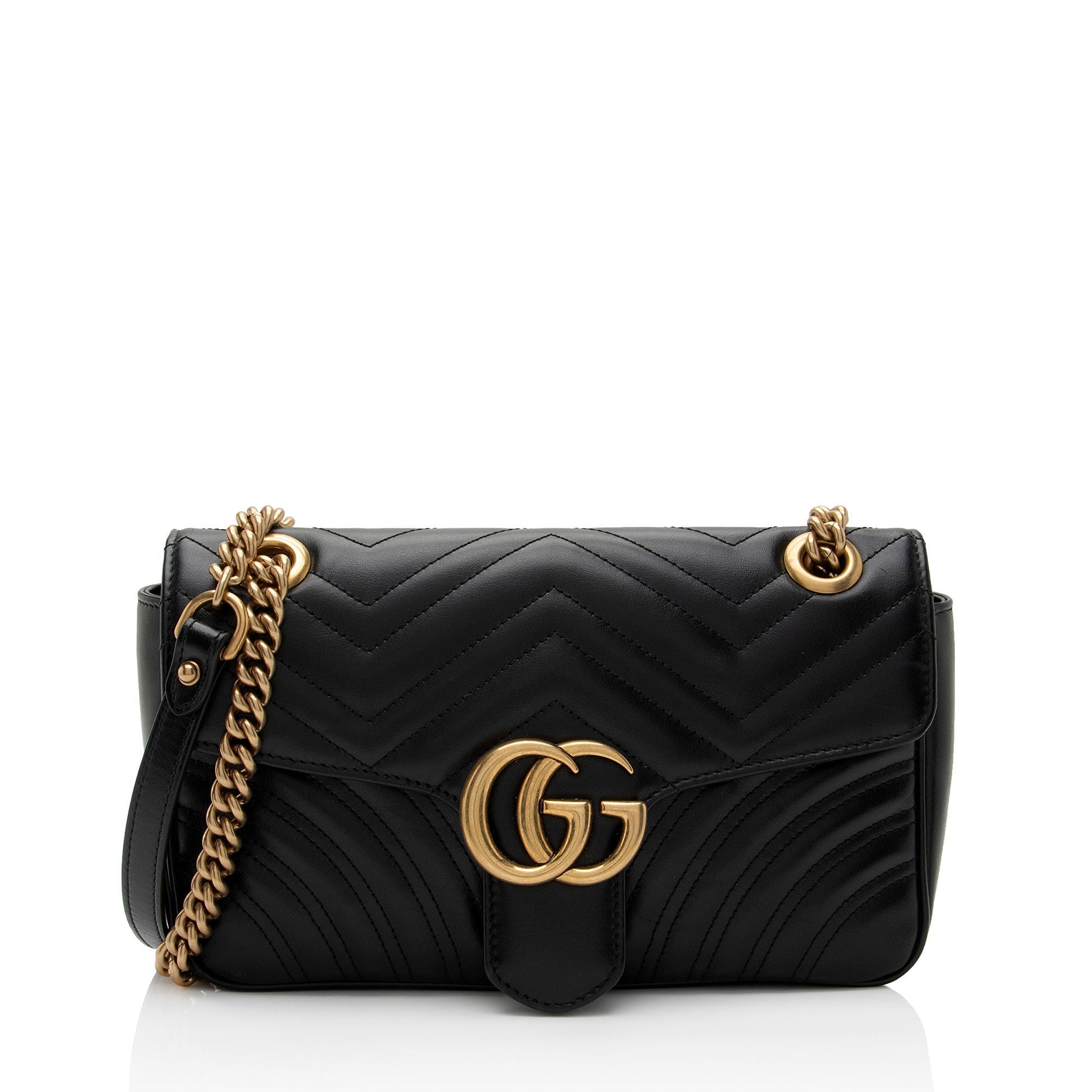 Gucci GG Marmont Flap SHF-lcLQ2a Matelasse Leather Black Small Crossbody Bag
