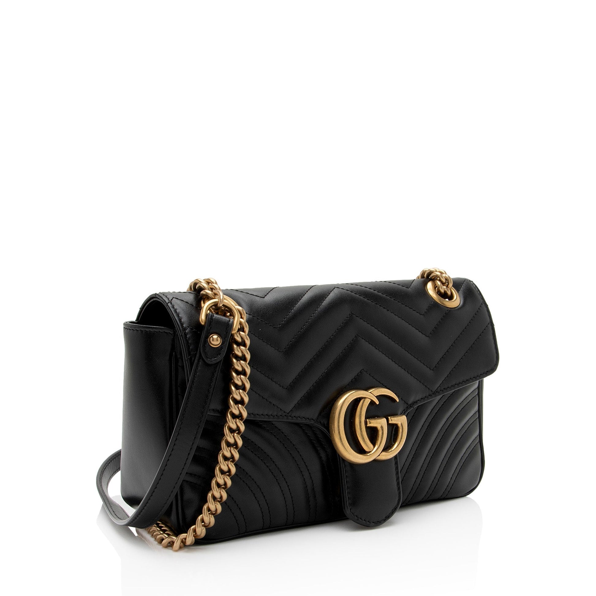 Gucci GG Marmont Flap SHF-lcLQ2a Matelasse Leather Black Small Crossbody Bag