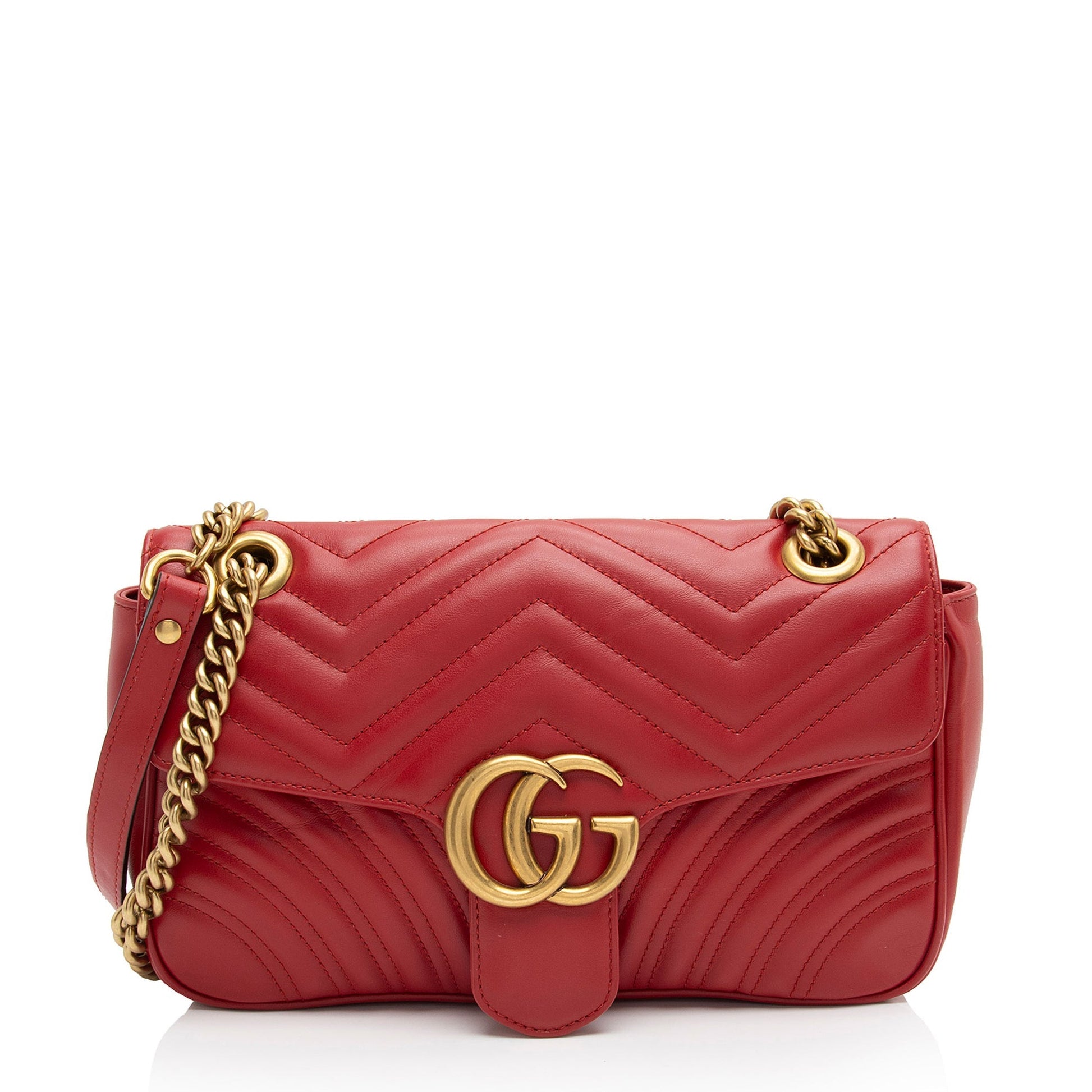 Gucci GG Marmont Flap Matelasse Leather Red Small Crossbody Bag