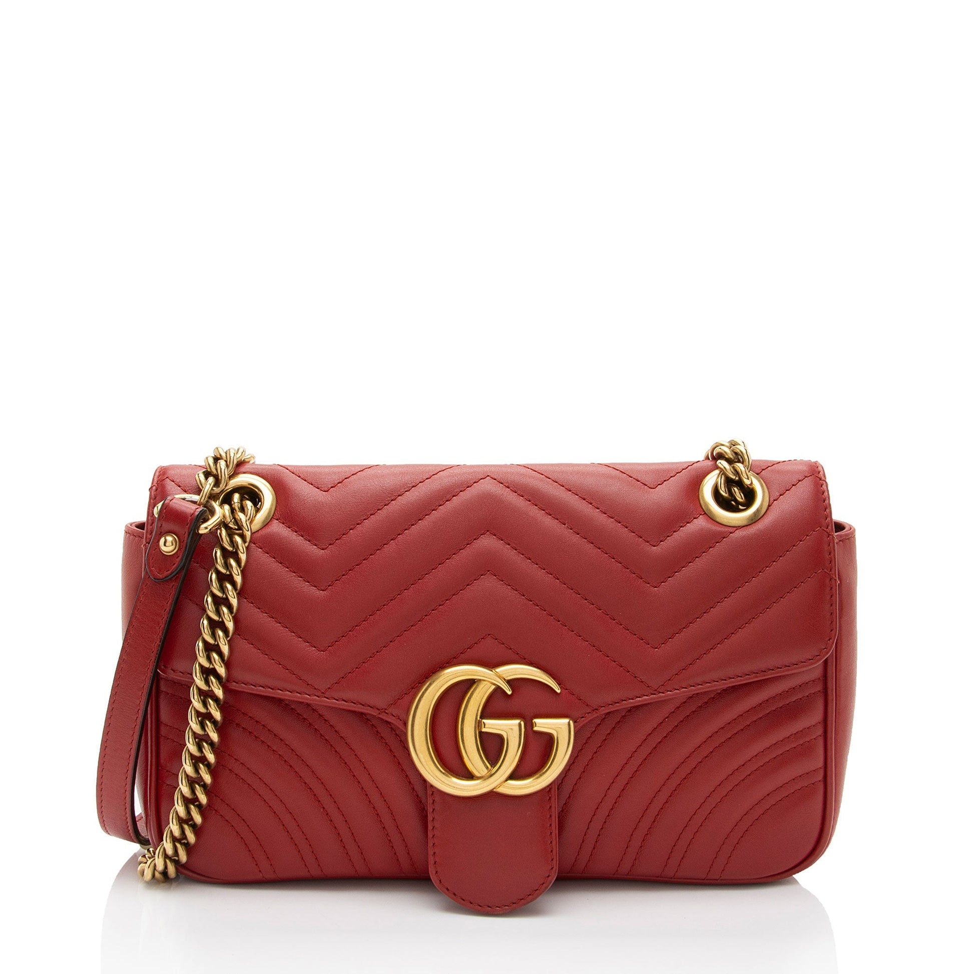 Gucci GG Marmont Flap Matelasse Leather Red Small Crossbody Bag Shf Vr7Wbx