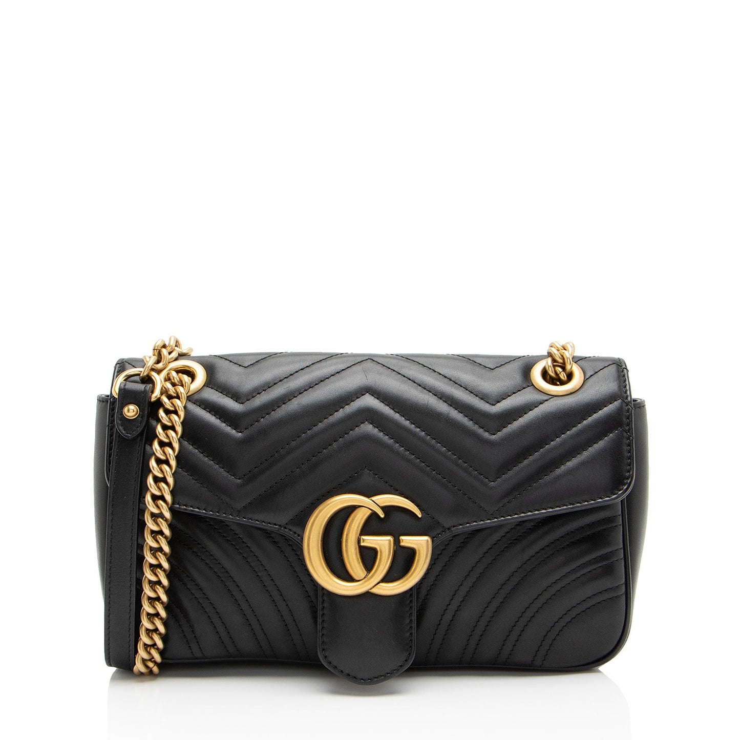 Gucci GG Marmont Flap SHF-PLODJy Matelasse Leather Black Small Crossbody Bag