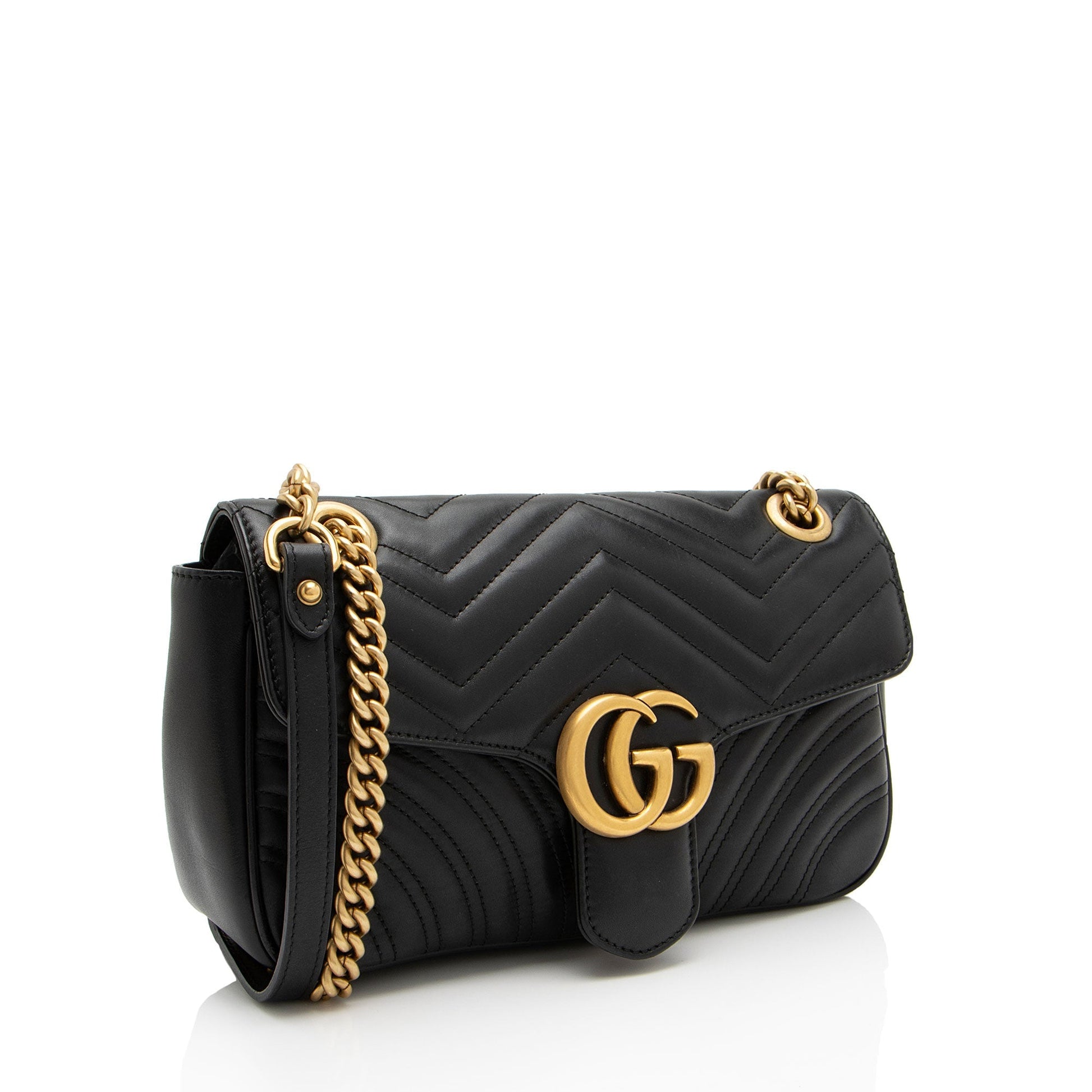 Gucci GG Marmont Flap SHF-PLODJy Matelasse Leather Black Small Crossbody Bag
