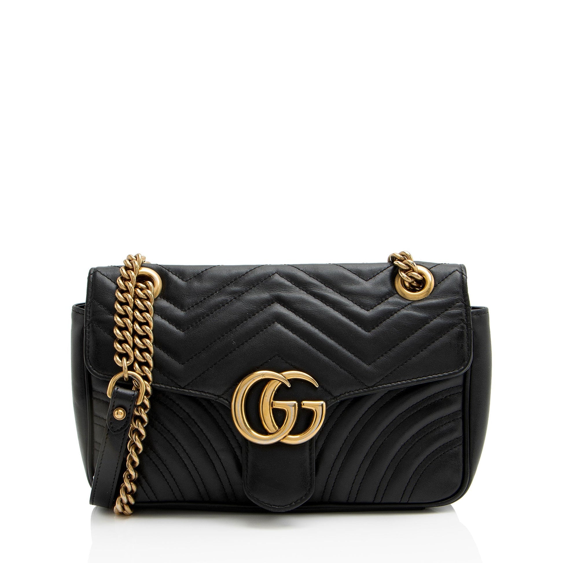 Gucci GG Marmont Flap Matelasse Leather Black Small Crossbody Bag Shf Yqr2Ij