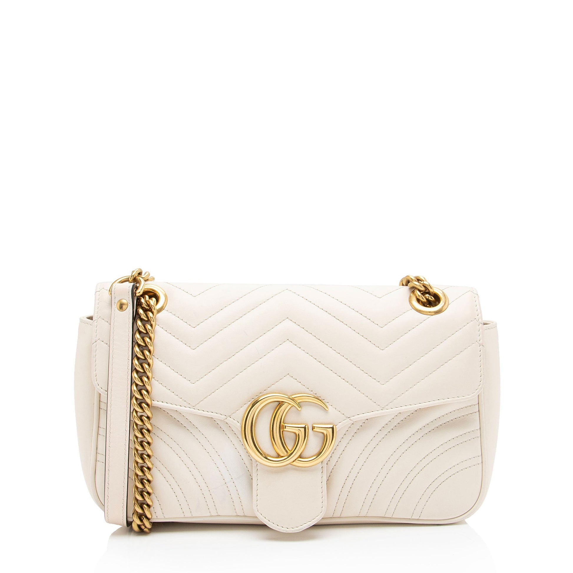 Gucci GG Marmont Flap SHF-gduwv8 Matelasse Leather White Small Crossbody Bag