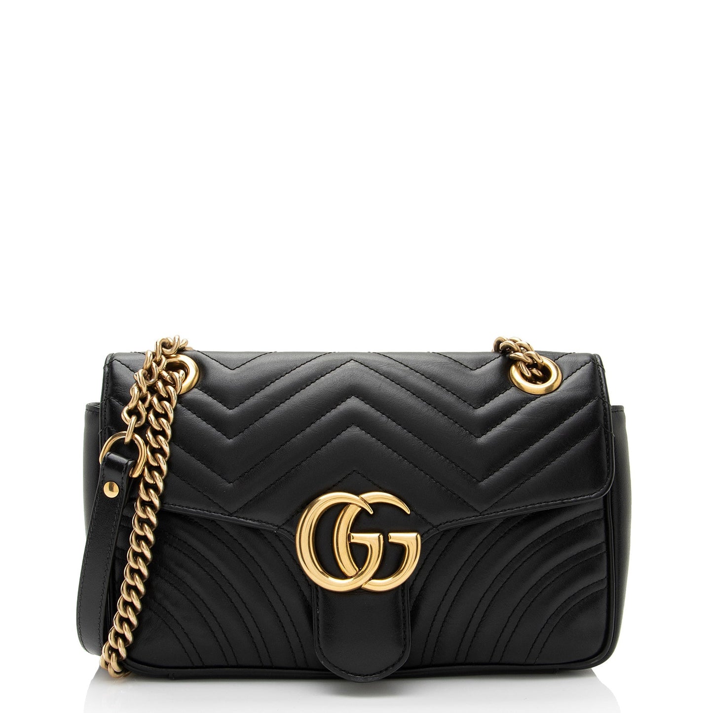 Gucci GG Marmont Flap SHF-IH7kiO Matelasse Leather Black Small Crossbody Bag