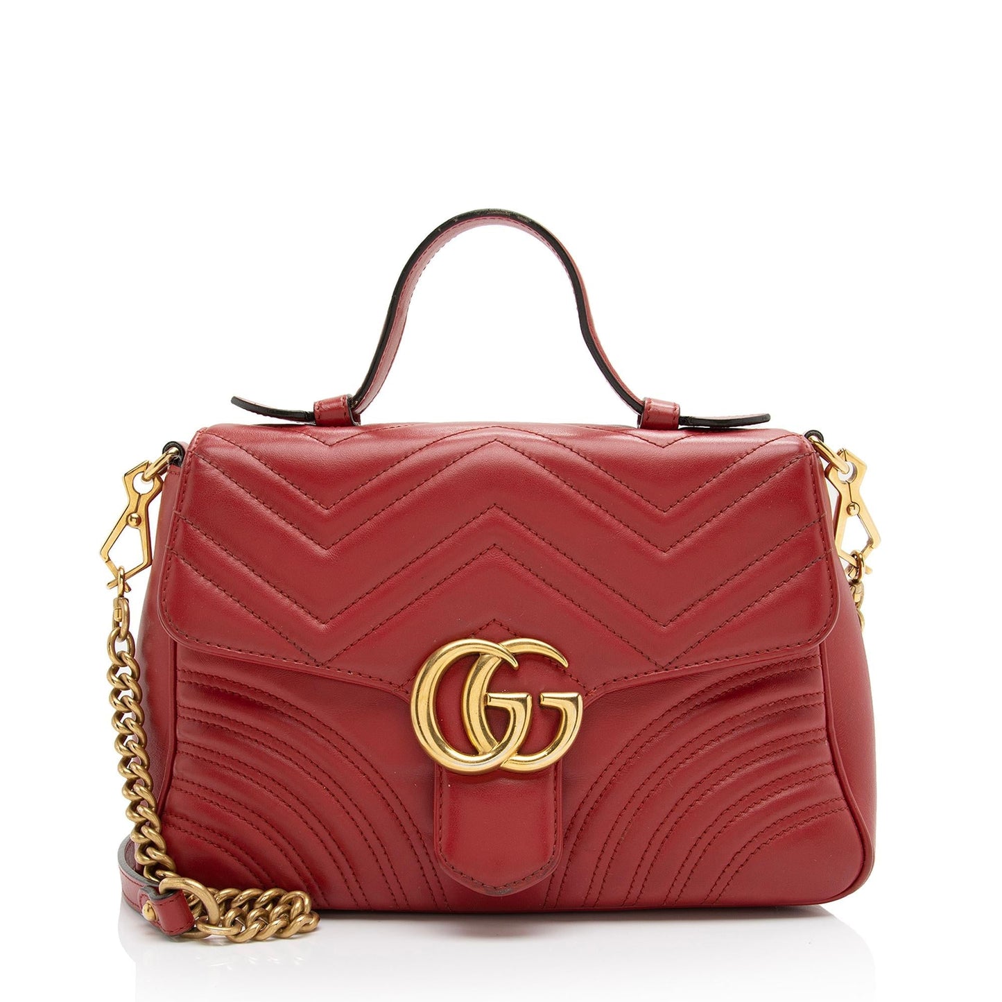 Gucci GG Marmont Top Handle SHF-b8y4T7 Matelasse Leather Red Small Shoulder Bag