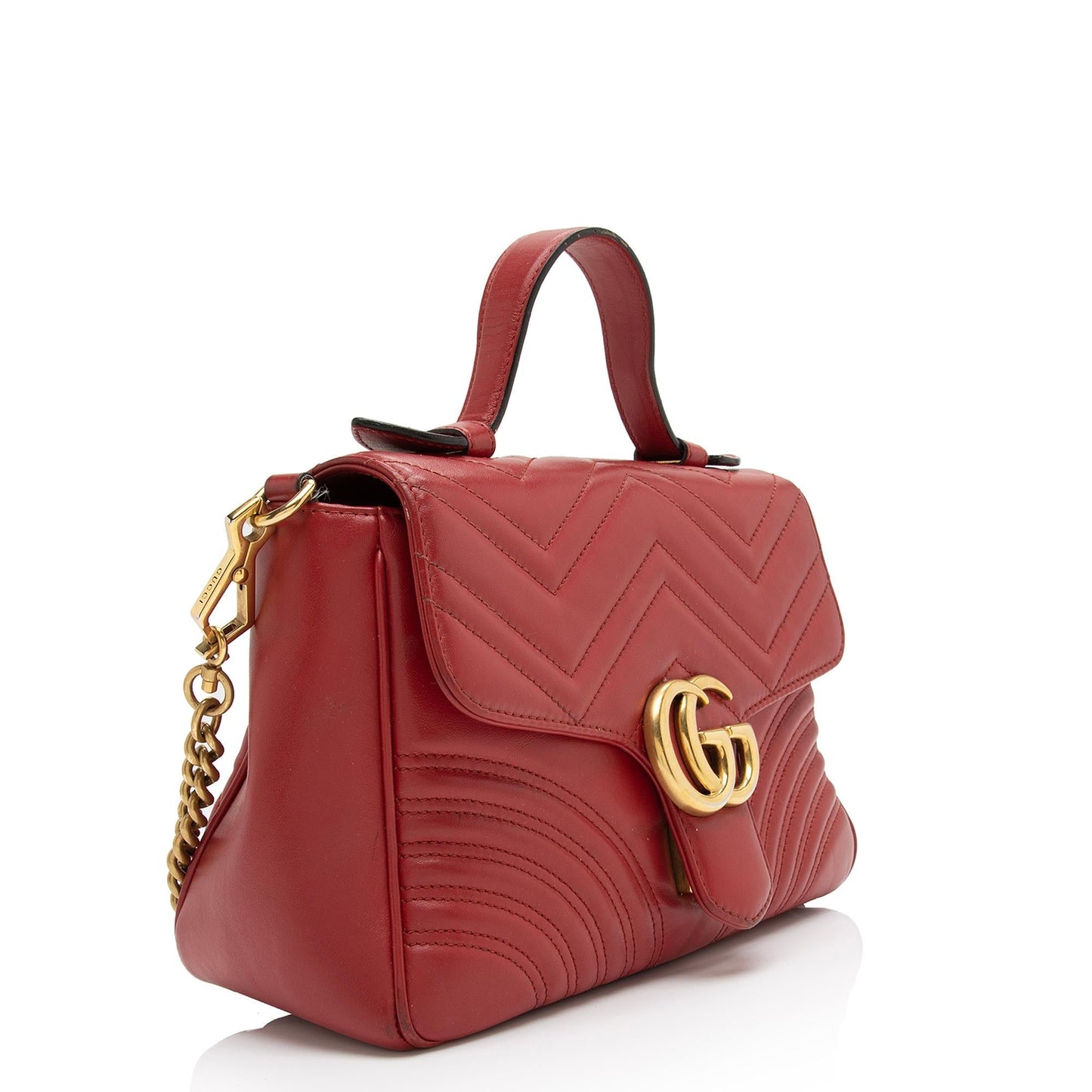 Gucci GG Marmont Top Handle SHF-b8y4T7 Matelasse Leather Red Small Shoulder Bag