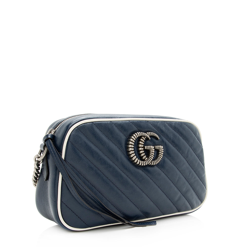 Gucci GG Marmont Torchon SHF Matelasse Leather White Blue Crossbody Bag