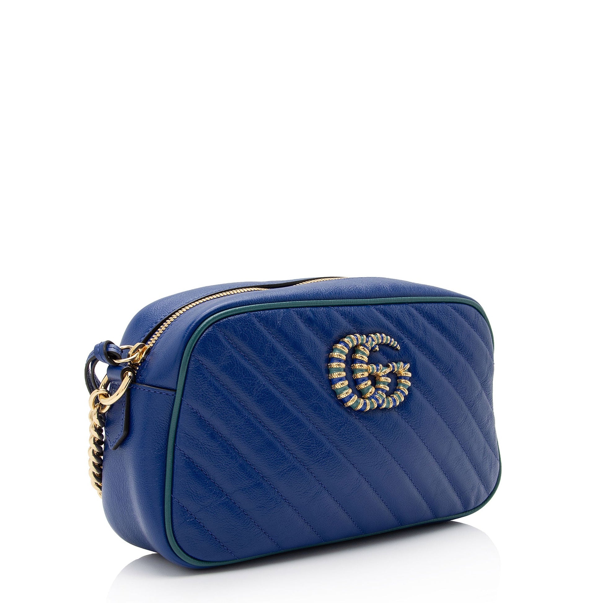 Gucci GG Marmont Torchon SHF-D0Xe5c Matelasse Leather Blue Green Crossbody Bag