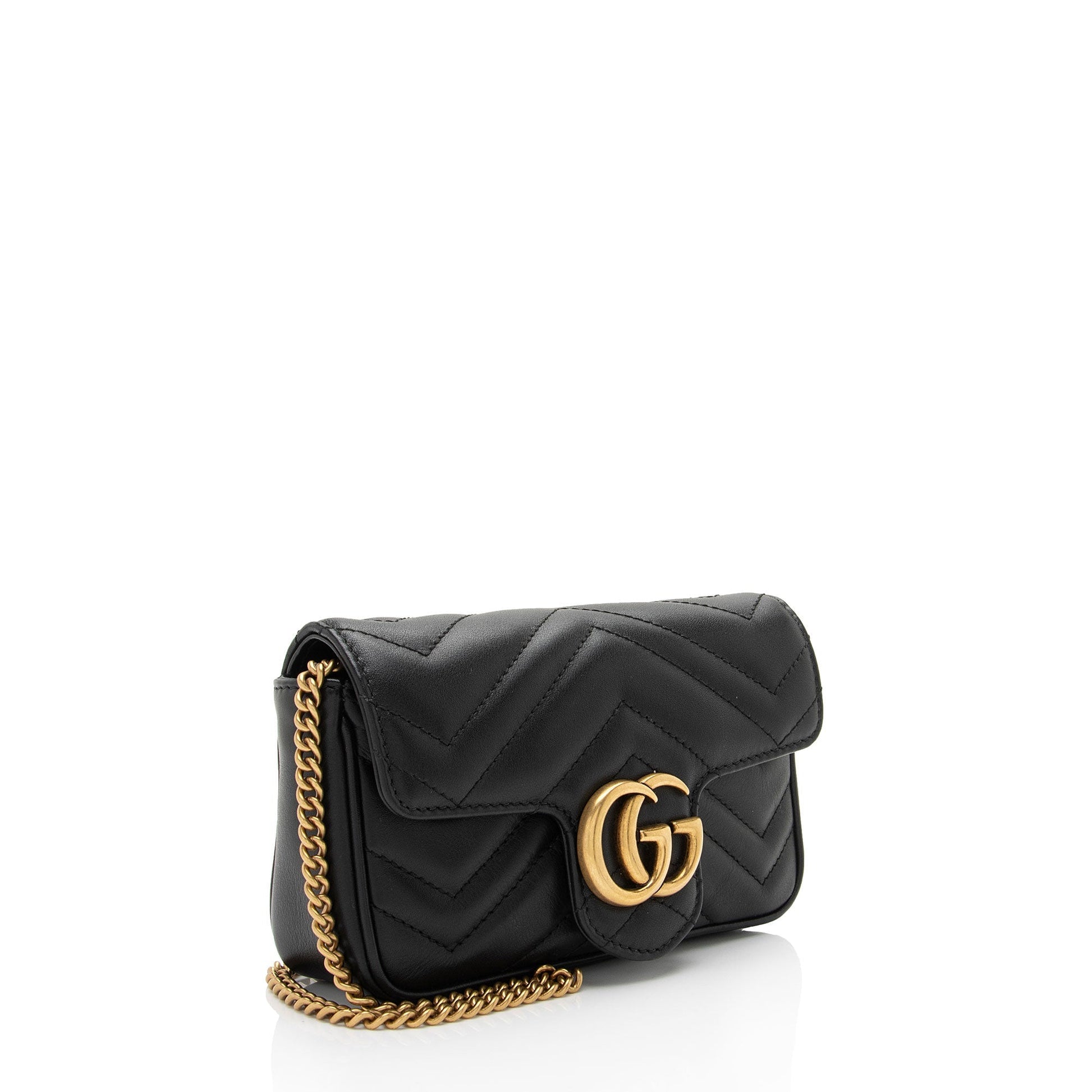 Gucci GG Marmont Super Flap SHF-fWvNlT Matelasse Leather Black Mini Crossbody Bag