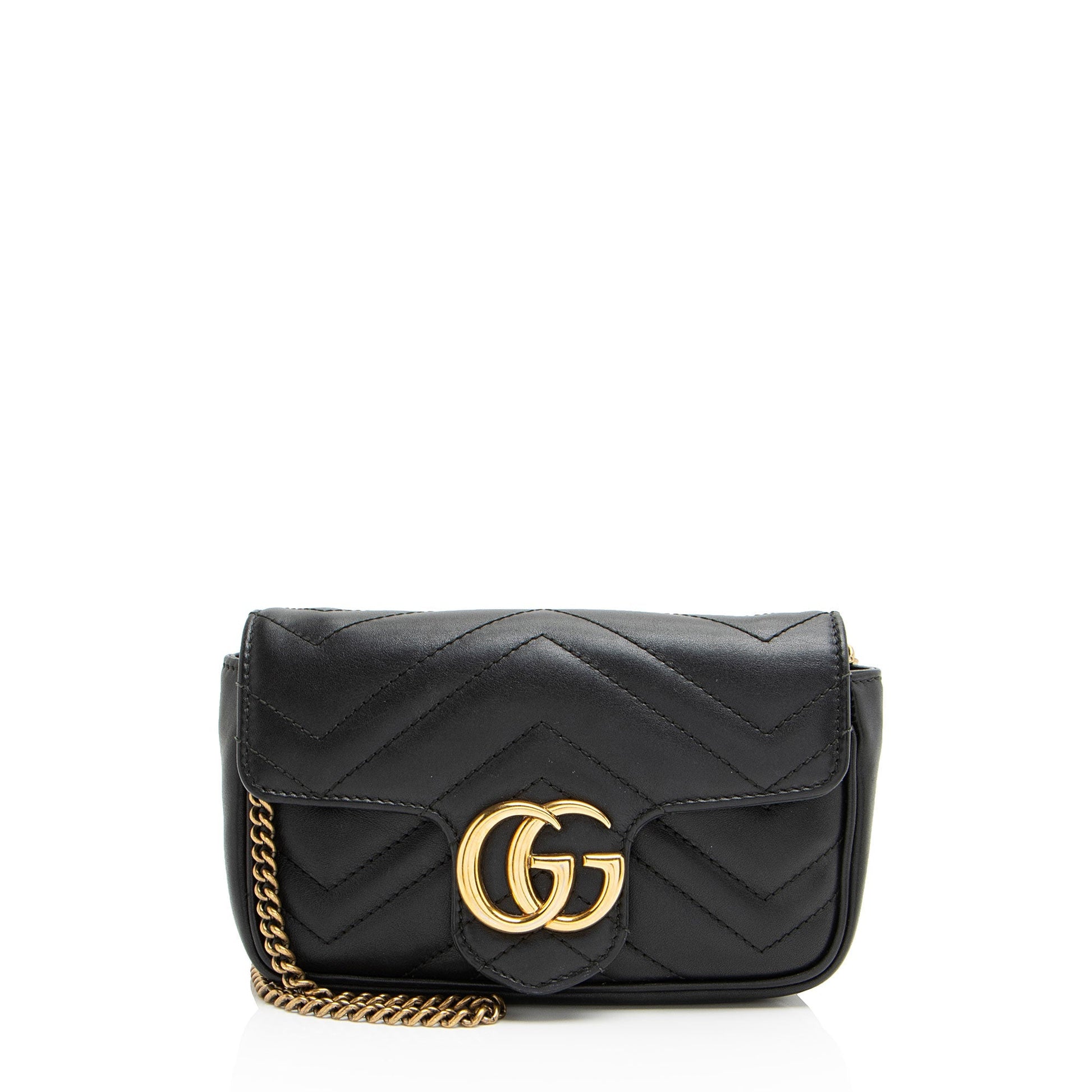 Gucci GG Marmont Super Flap SHF-2hhN8g Matelasse Leather Black Mini Crossbody Bag