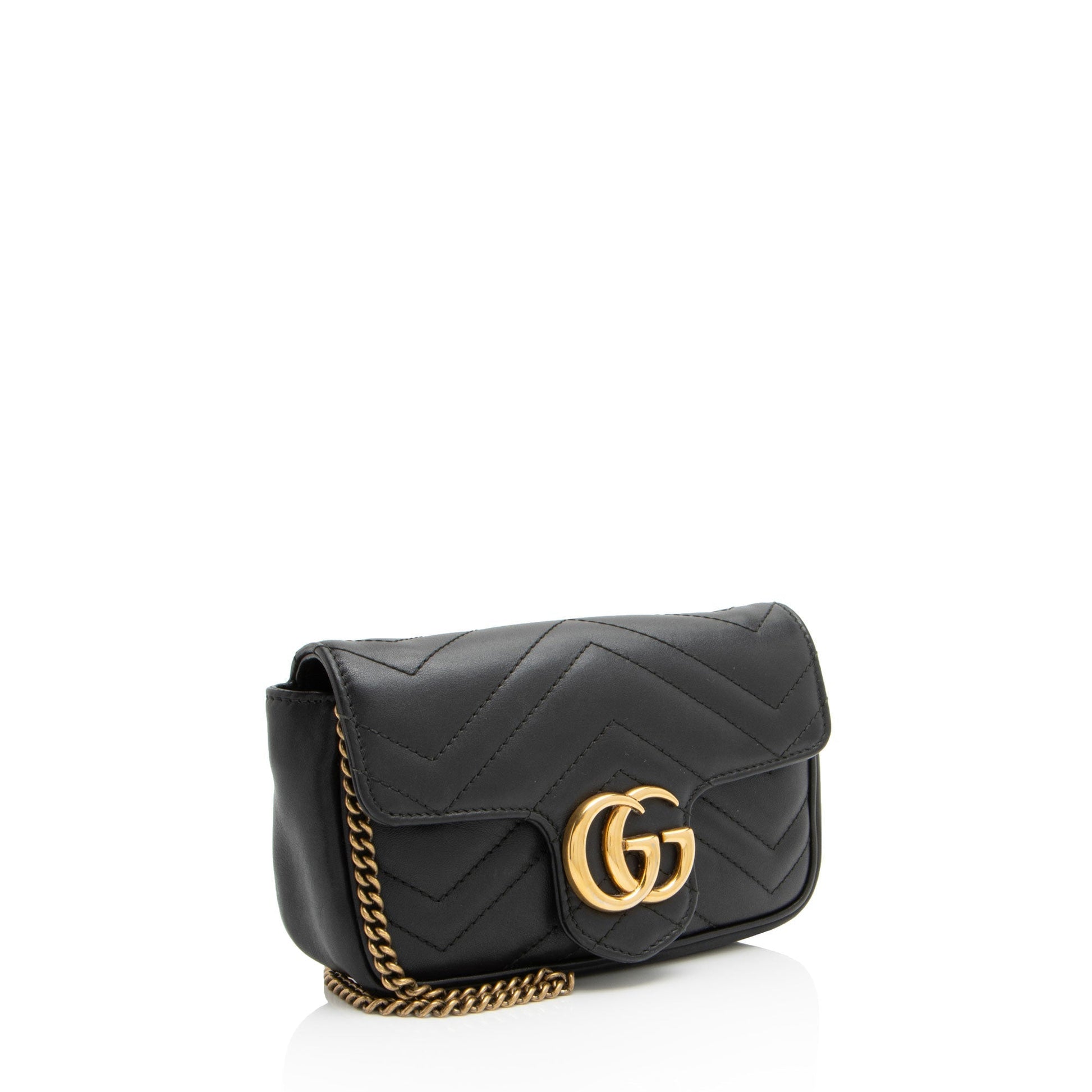 Gucci GG Marmont Super Flap SHF-2hhN8g Matelasse Leather Black Mini Crossbody Bag