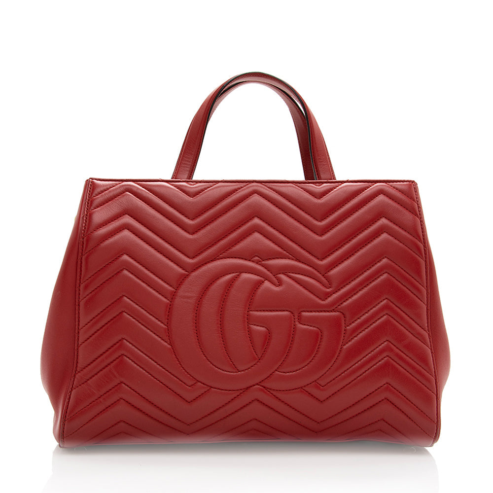 Gucci GG Marmont Top Handle SHF Matelasse Leather Red Medium Satchel Bag Satchel Shf