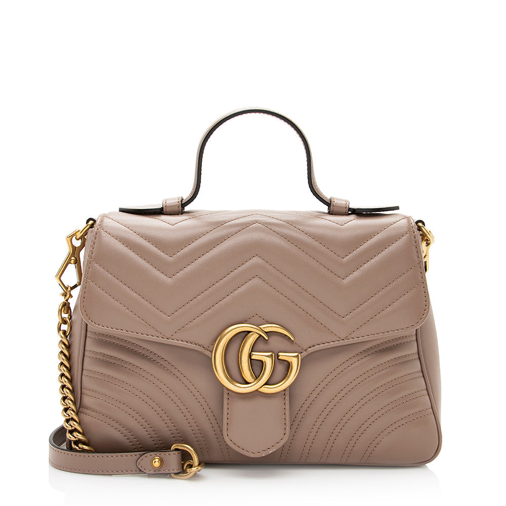 Gucci GG Marmont Top Handle Matelasse Leather Beige Small Crossbody Bag